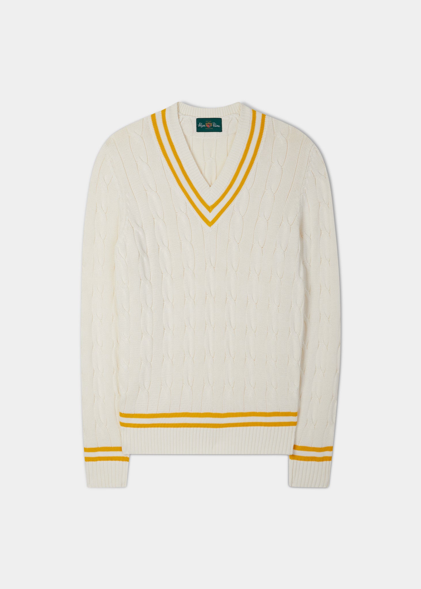 Sandridge Cable Knit Cricket Jumper In Ecru Gold