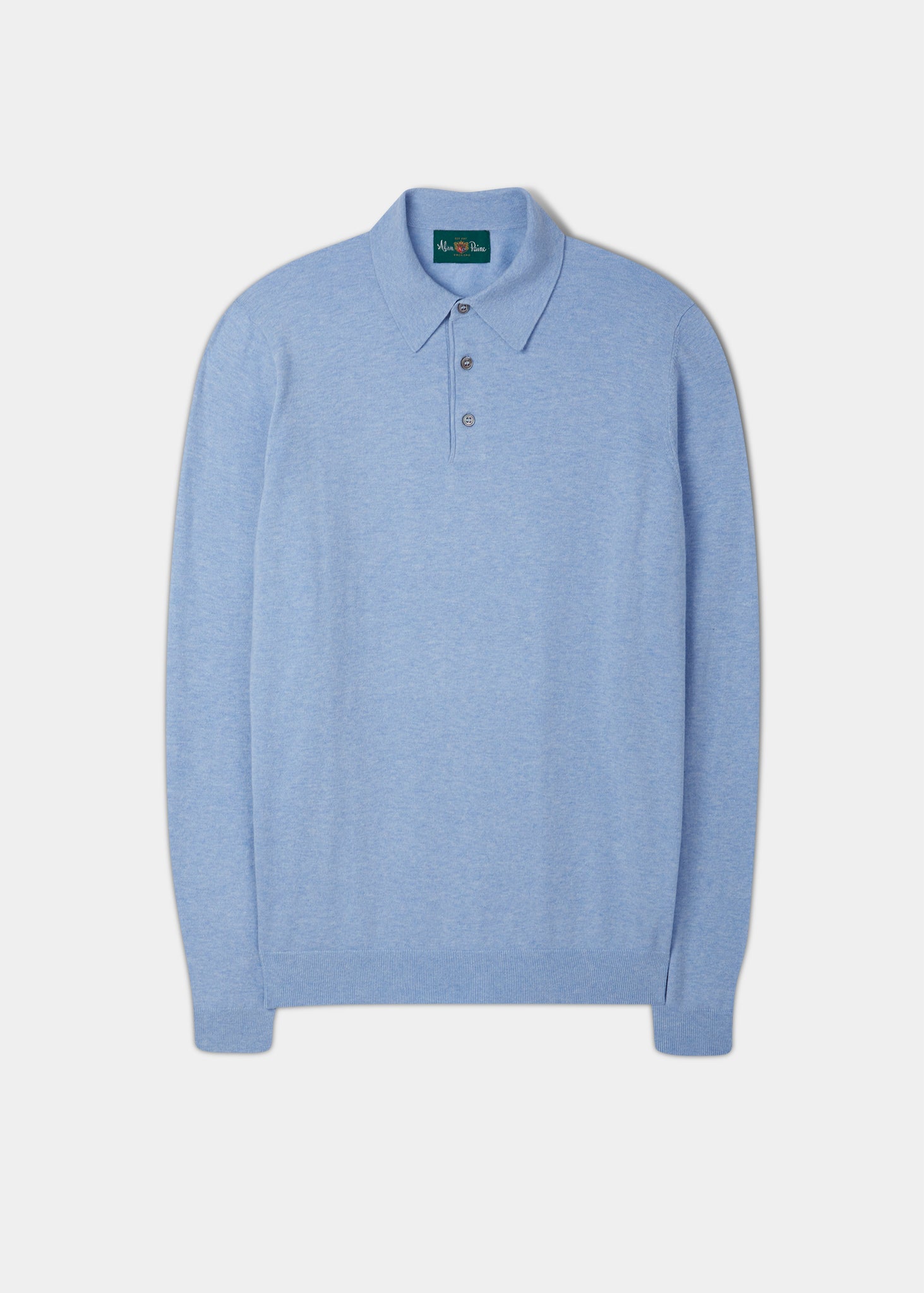 Luxury Cotton Long Sleeve Polo Shirt In Steel Blue Alan Paine Alan Paine UK