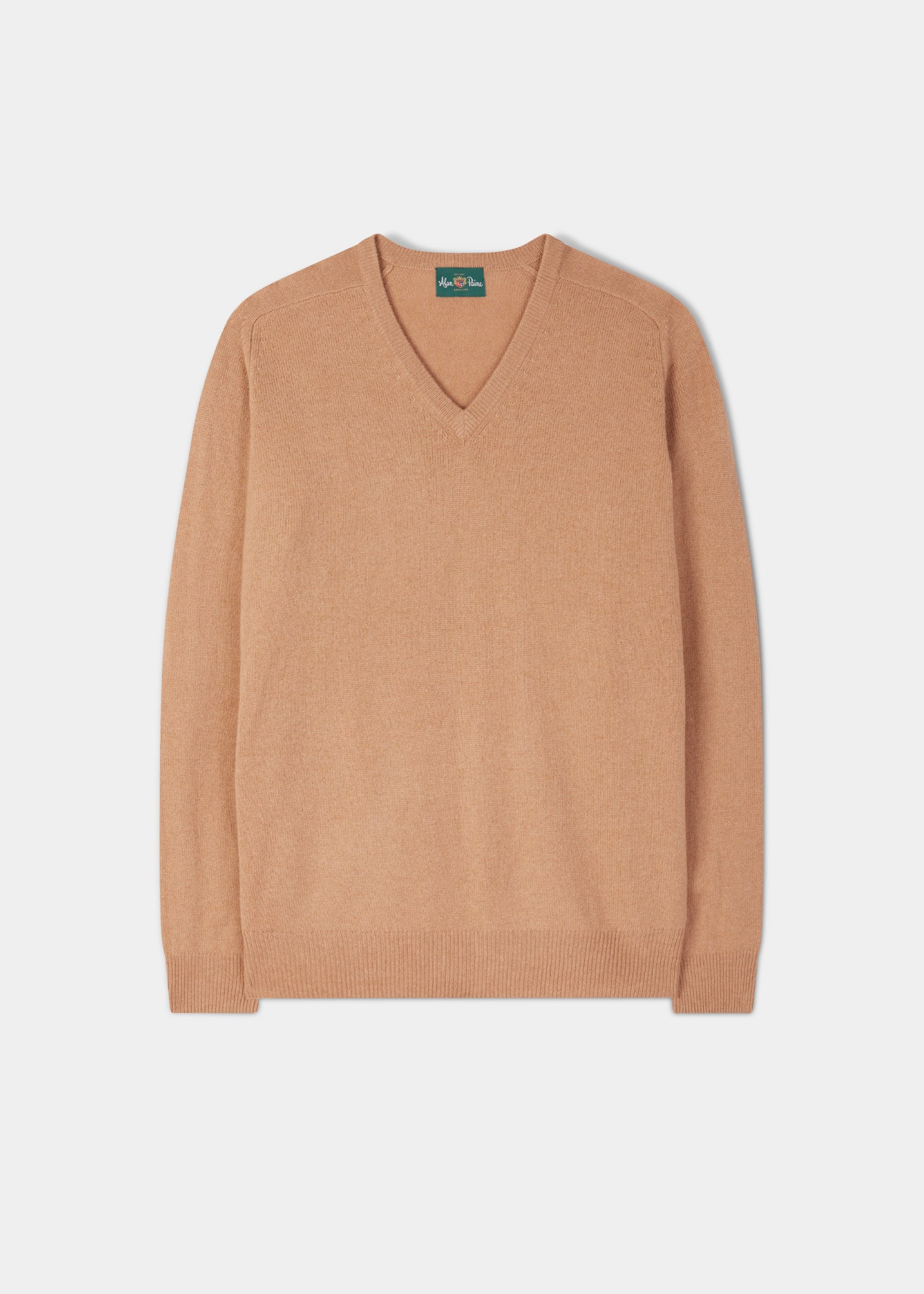 Men s Lambswool Jumper in Camel Saddle Shoulder Sweater Alan Paine UK