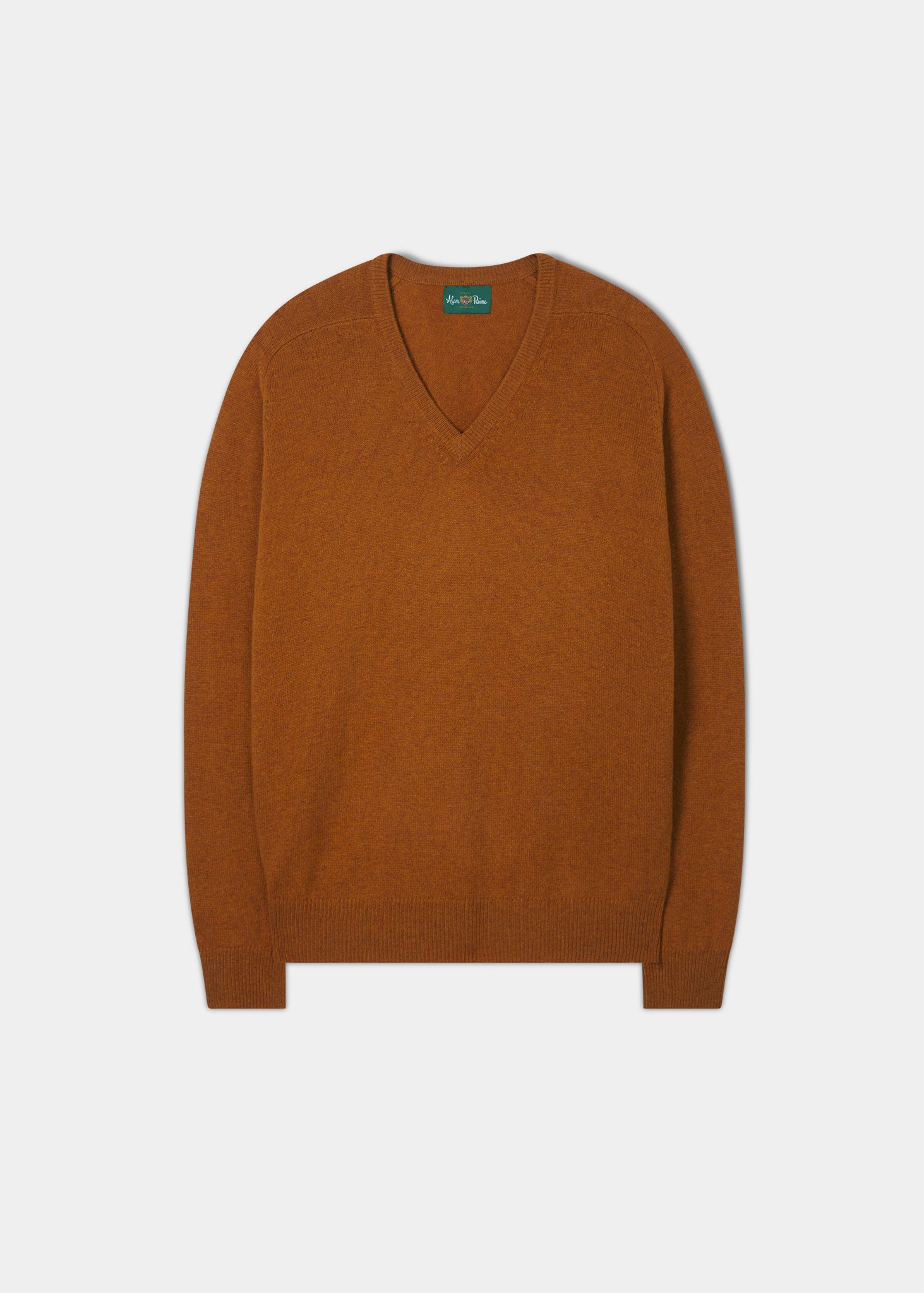 Men s Lambswool V Neck Jumper in Burnt Orange Web Exclusive