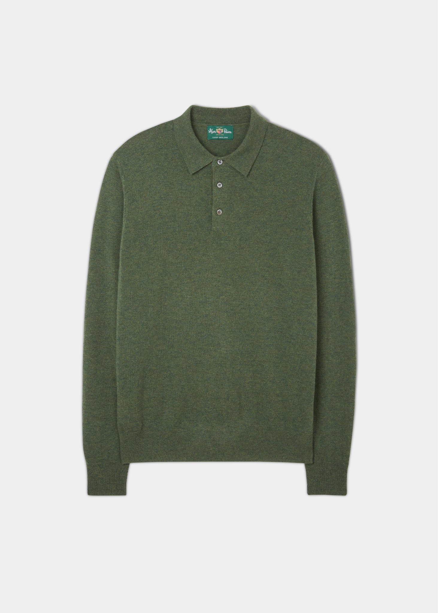 Long Sleeve Polo Shirt in Rosemary Alan Paine UK