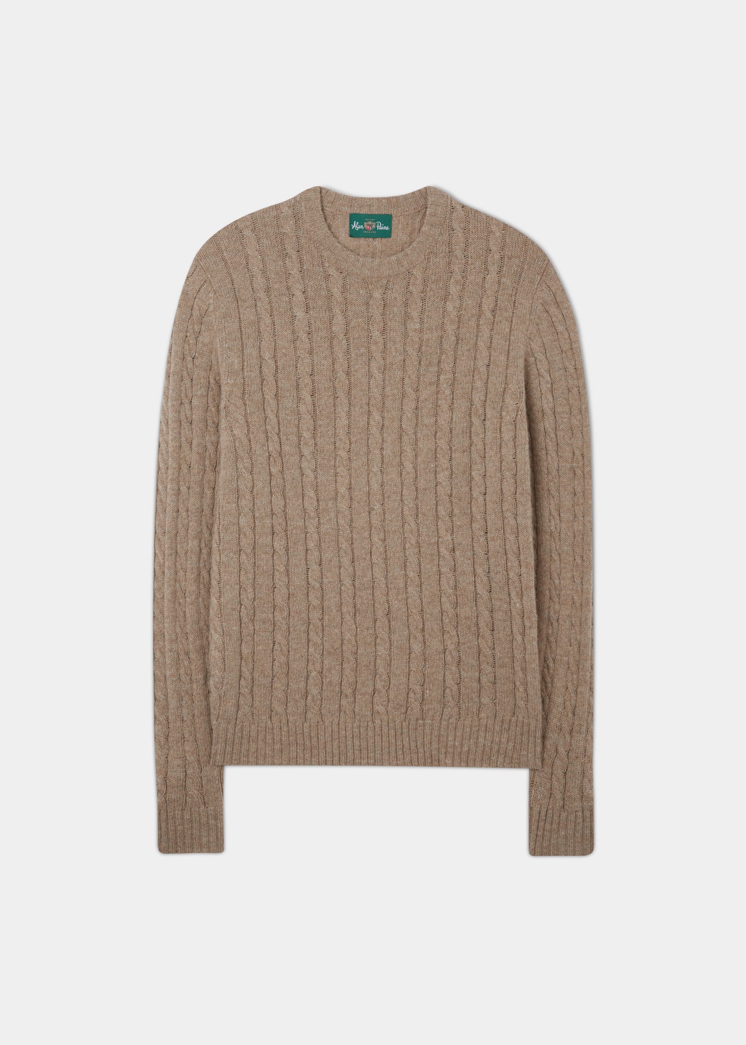 Shetland Wool Cable Knit jumper In Pale Oak Alan Paine UK