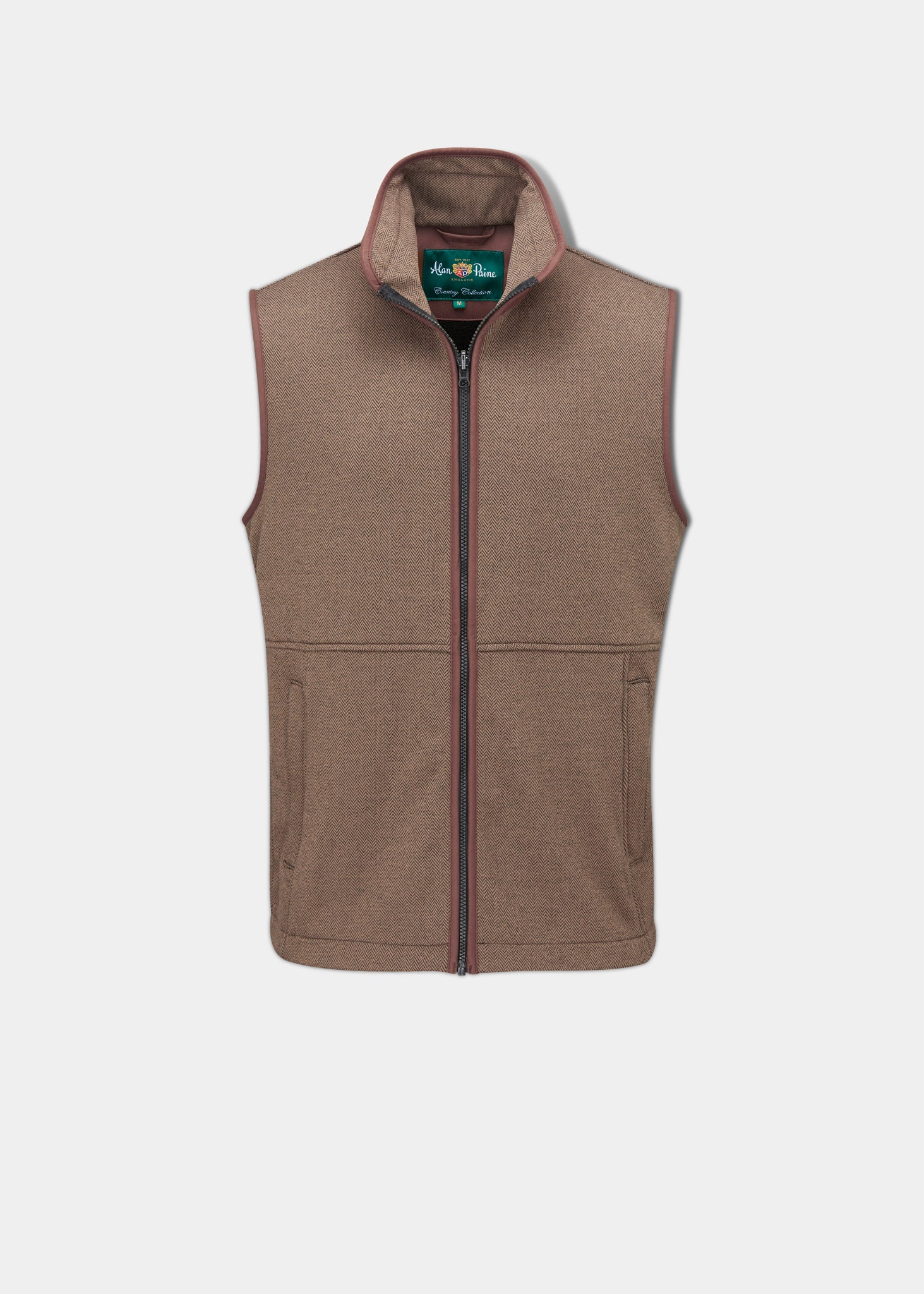 Men s Fleece Waistcoat In Brown Herringbone Alan Paine UK