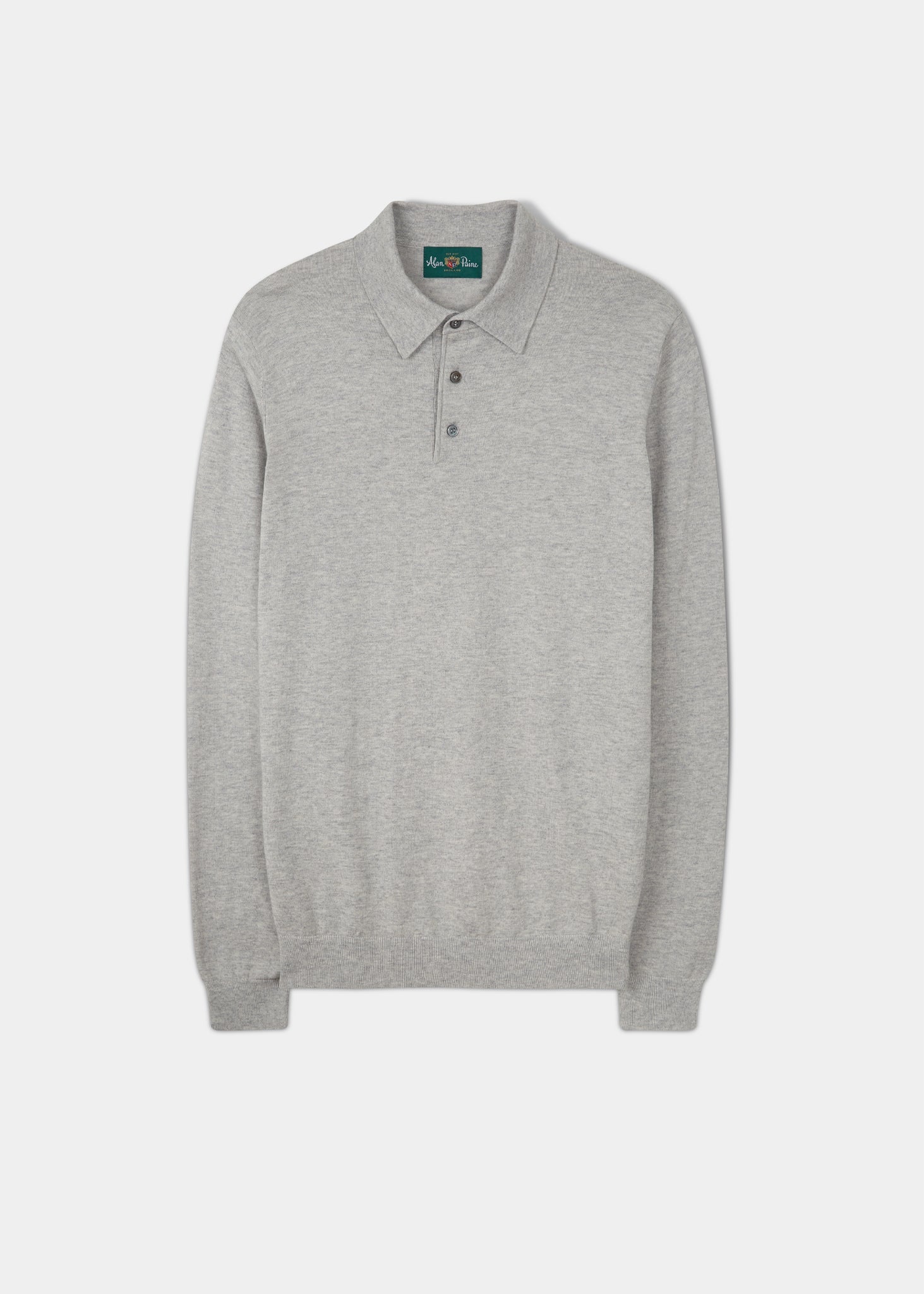 Luxury Cotton Long Sleeve Polo Shirt In Dove Alan Paine Alan