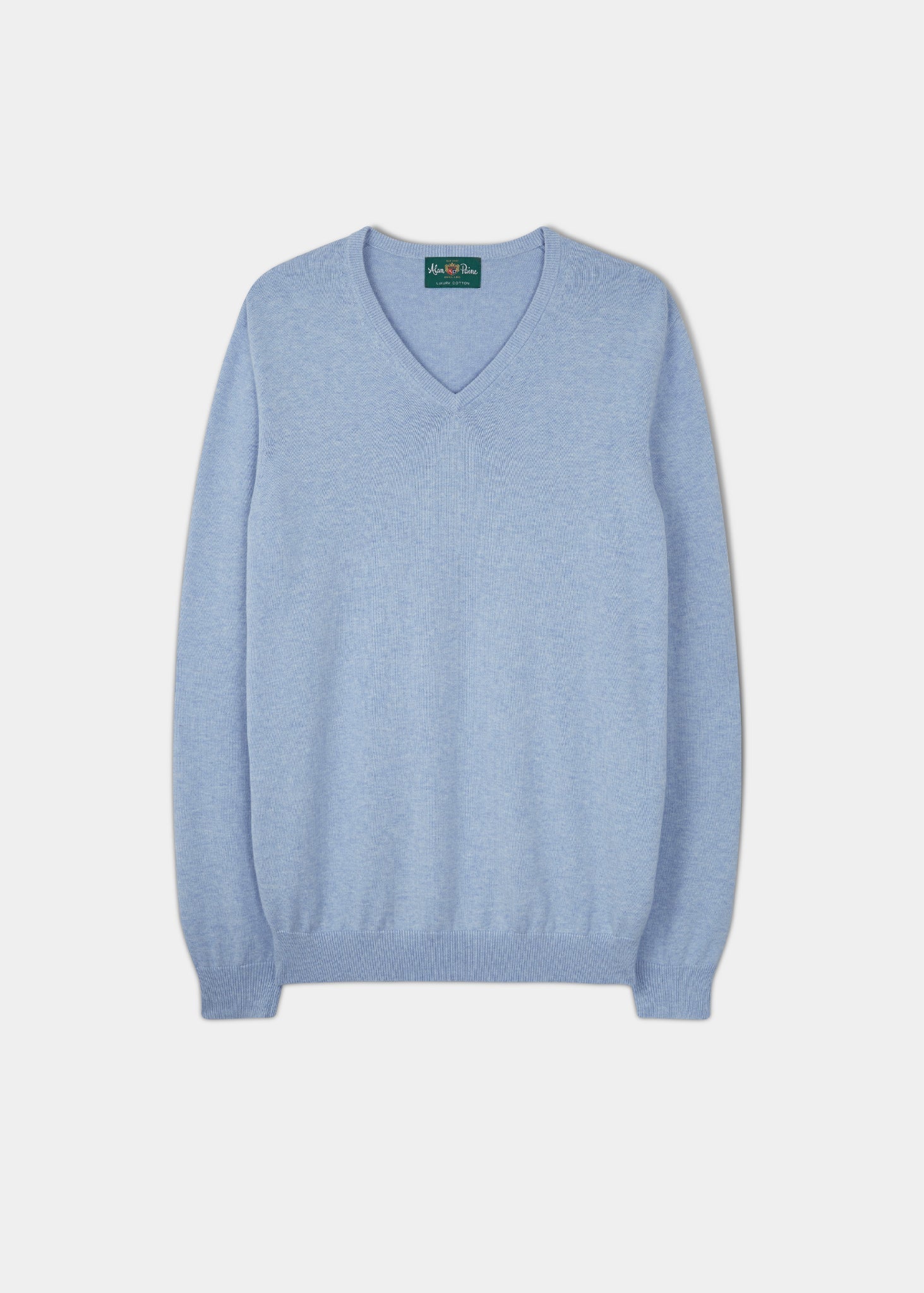 Cotton Cashmere Vee Neck Jumper In Steel Blue | Alan Paine – Alan