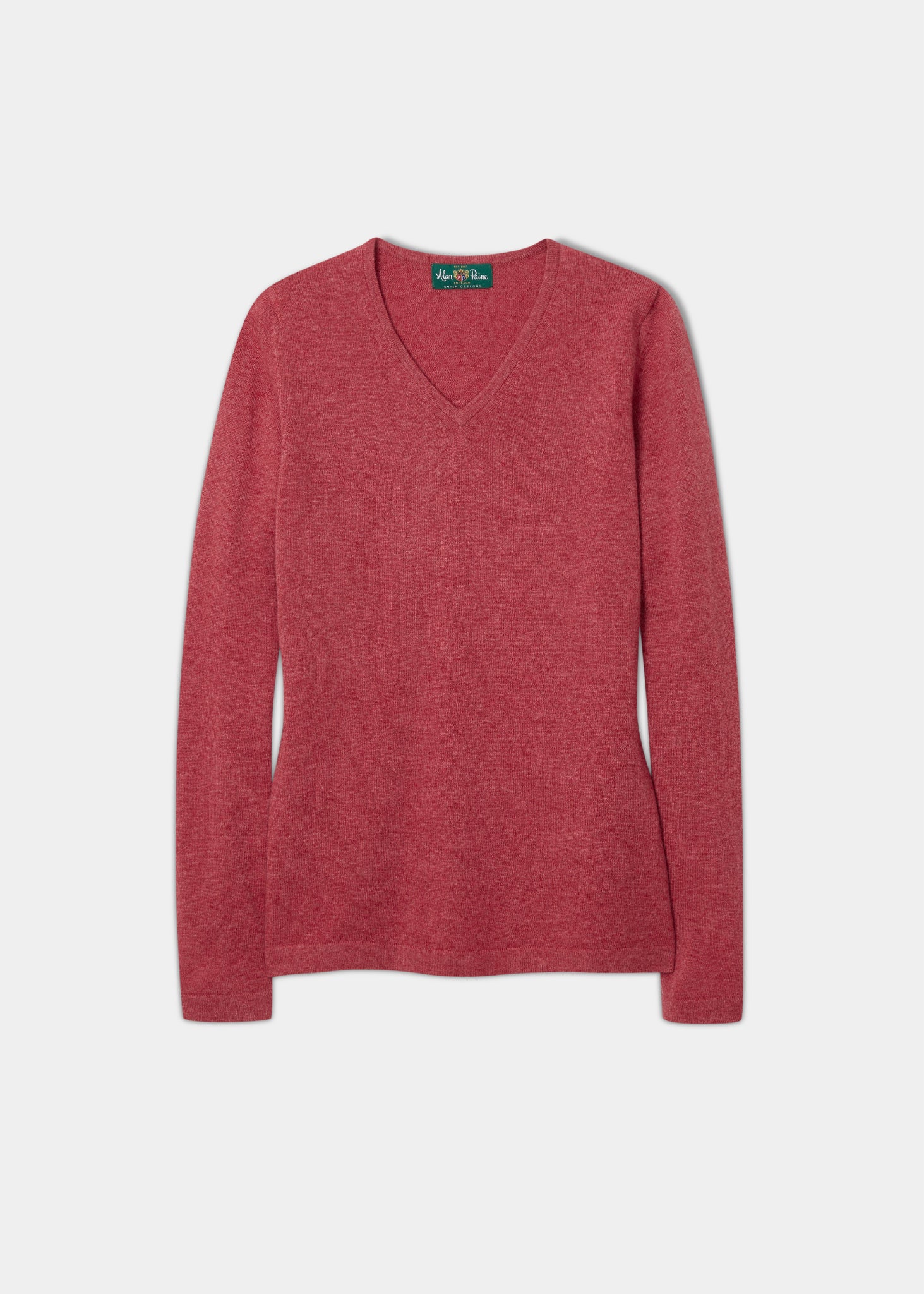 Ladies Geelong Lambswool Vee Neck Jumper In Rouge Ladies Jumpers Alan Paine UK