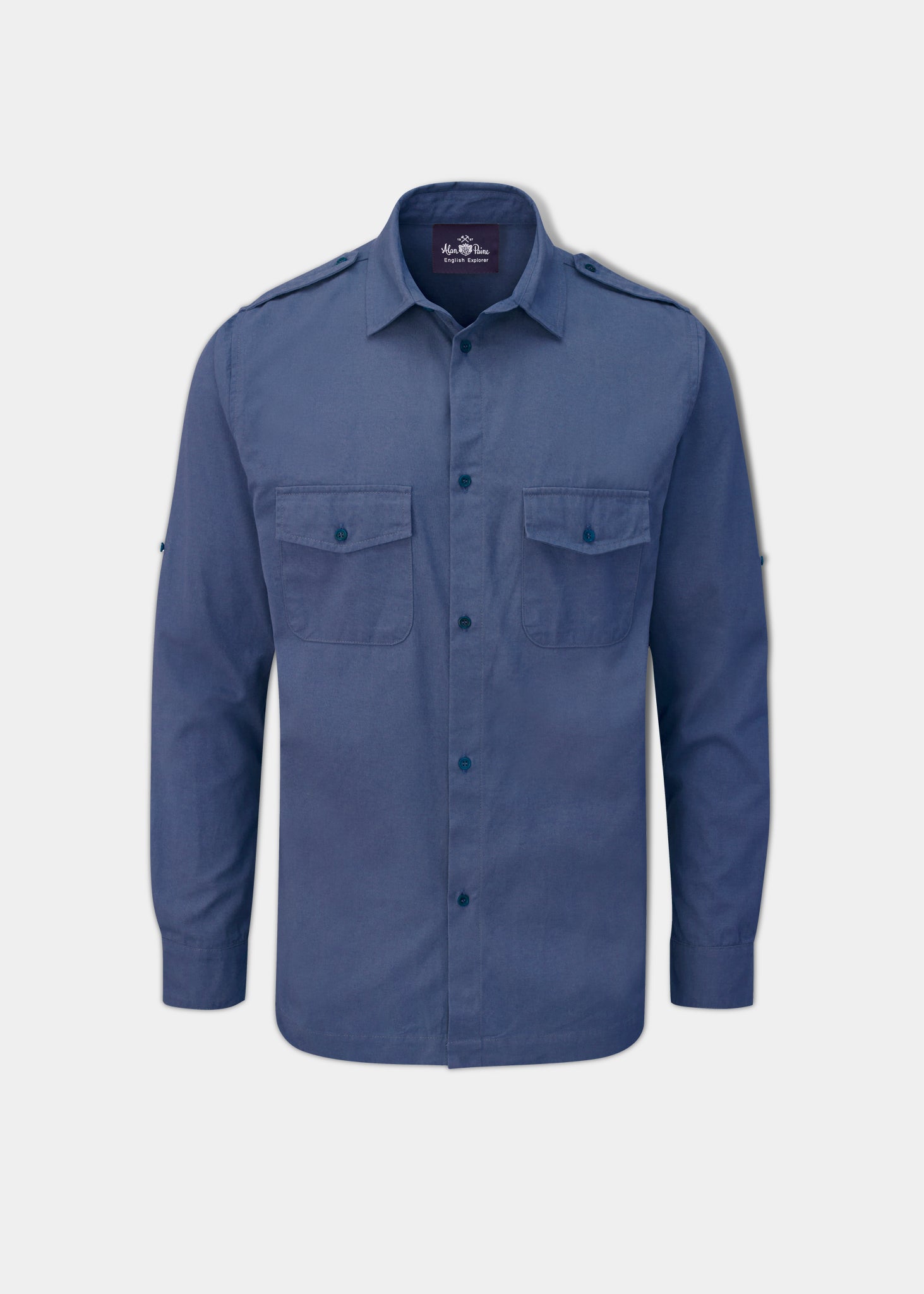 Shalhurt Button Through Shirt In Navy Alan Paine UK