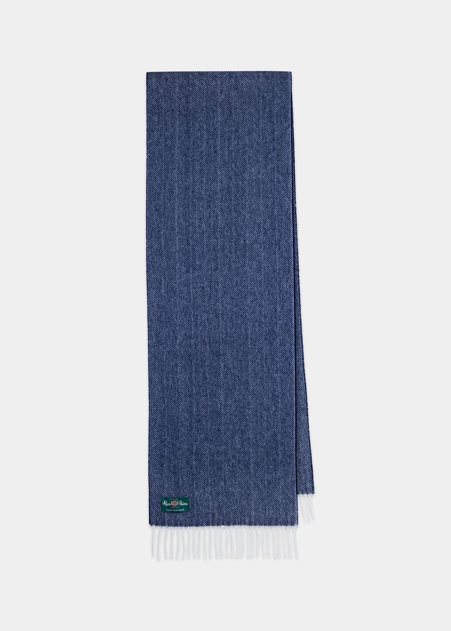 Kinross Cashmere Herringbone Scarf In Indigo Alan Paine UK