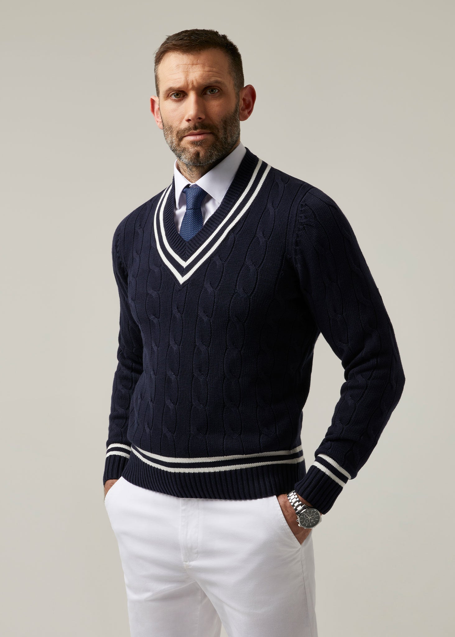 Mens cable knit cricket jumper on sale