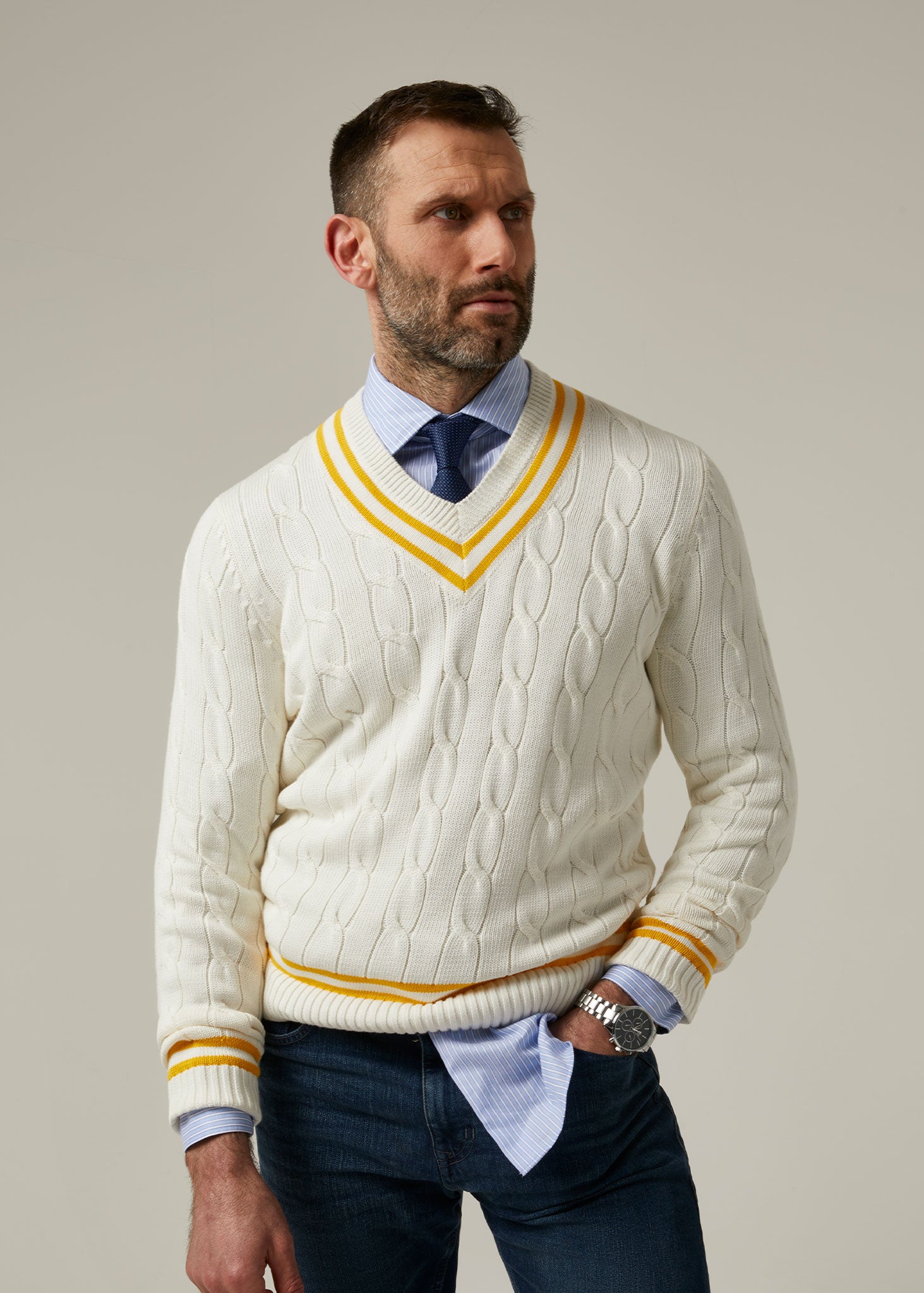 Cable knit cricket jumper best sale