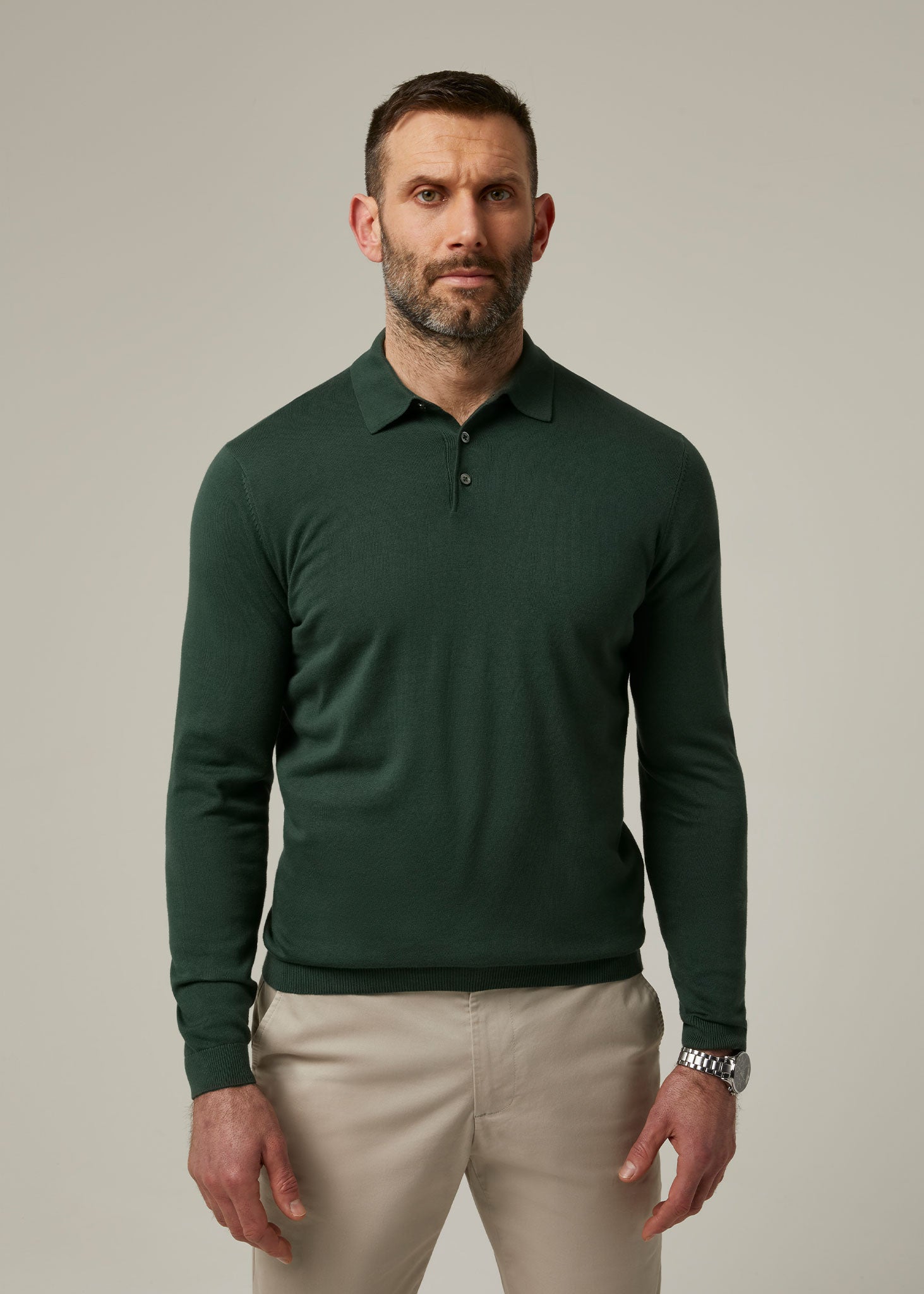 Green polo shirt long sleeve best sale