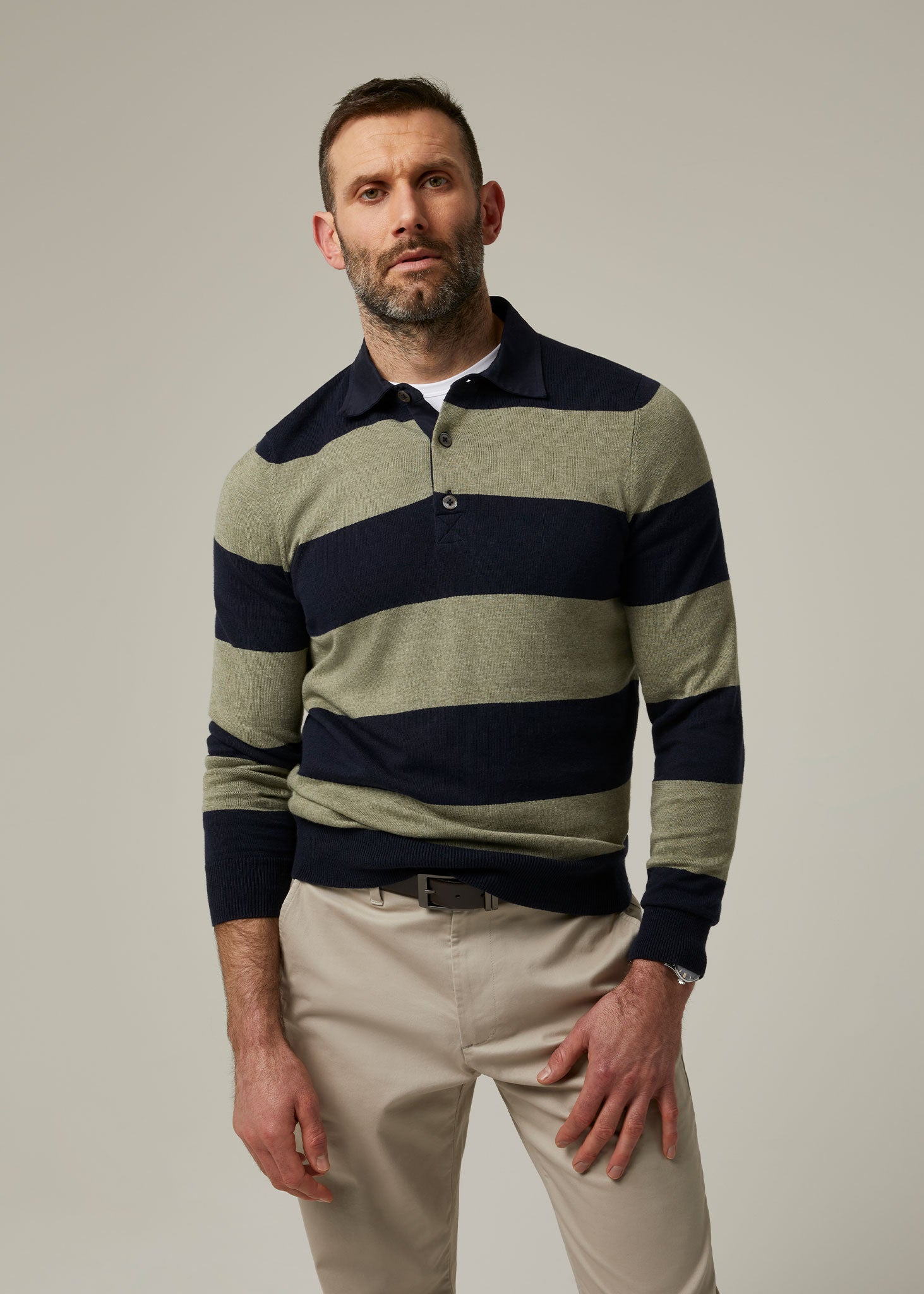 Harpford Rugby Stripe Shirt In Dark Navy Landscape Alan Paine UK