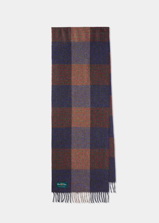 Marrick Block Check Cashmere Scarf In Orange