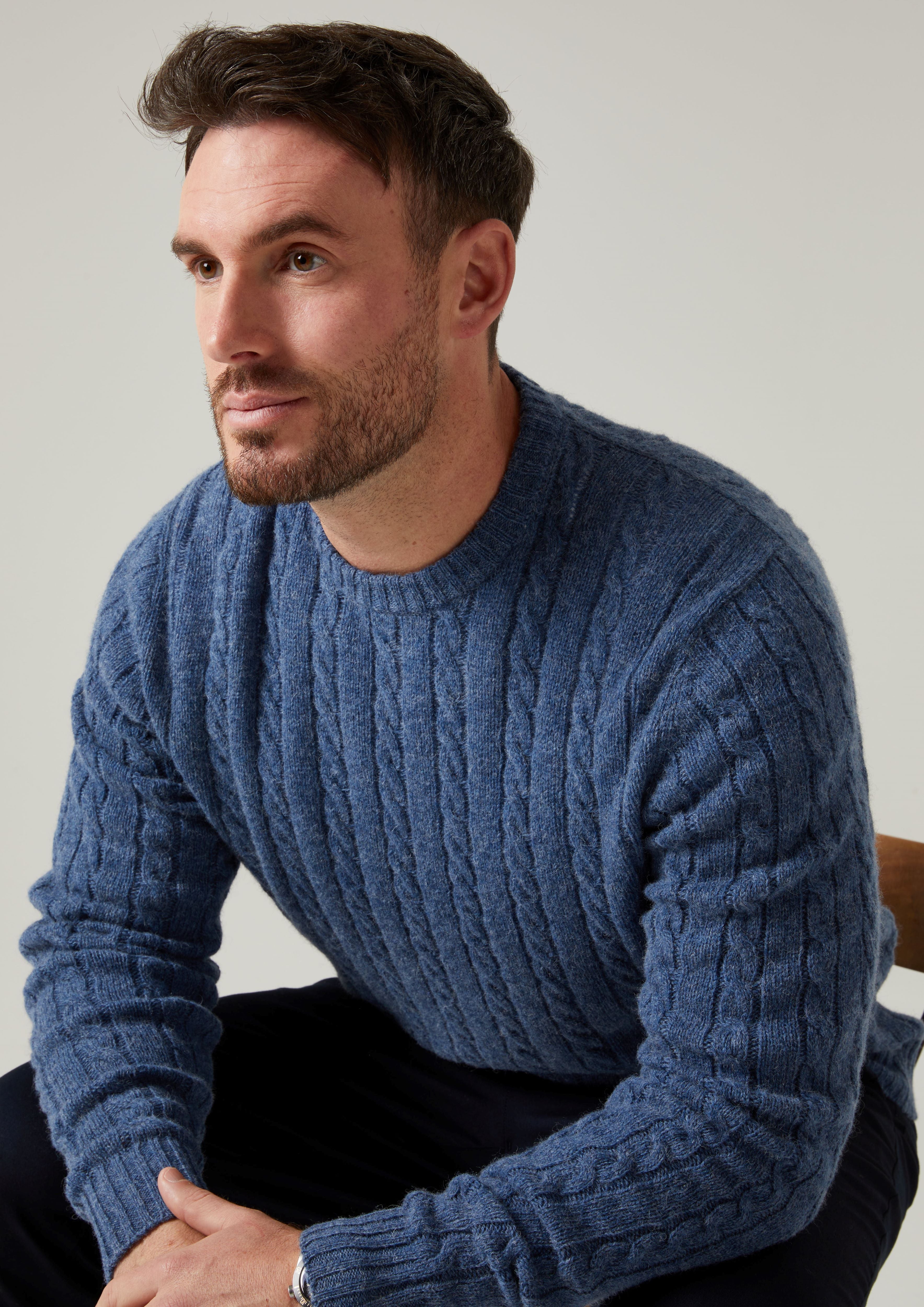 Ashkirk Supersoft Shetland Cable Indigo Jumper - Regular Fit