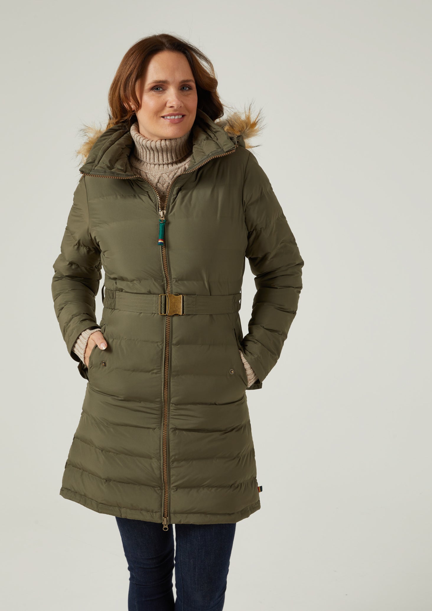 Olive coat with fur on sale hood