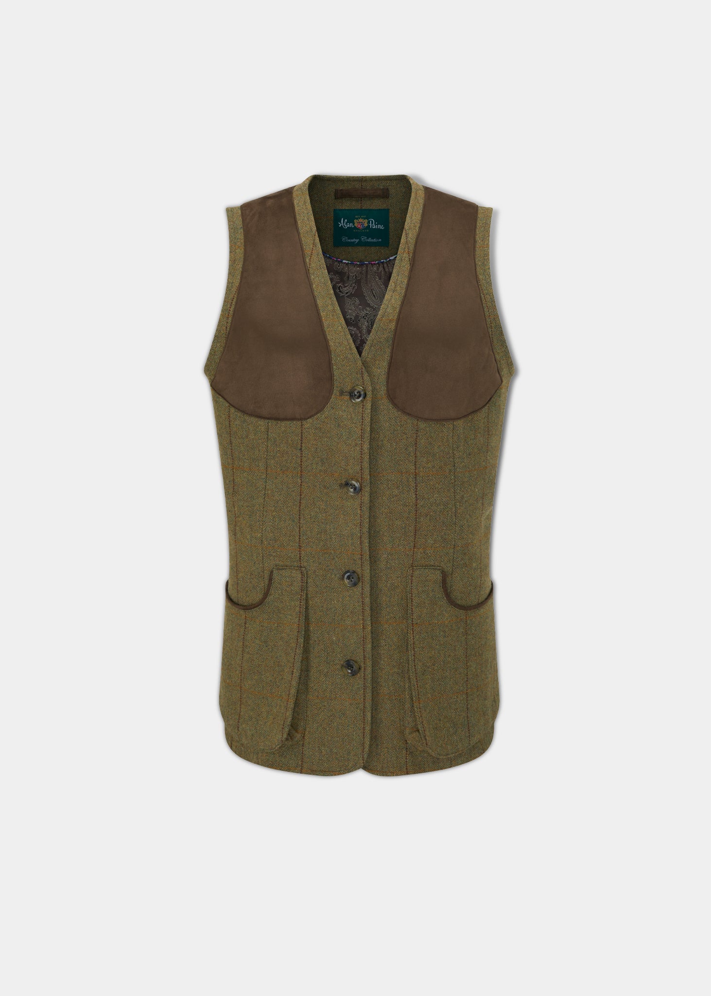 Combrook Ladies Tweed Shooting Waistcoat In Grove