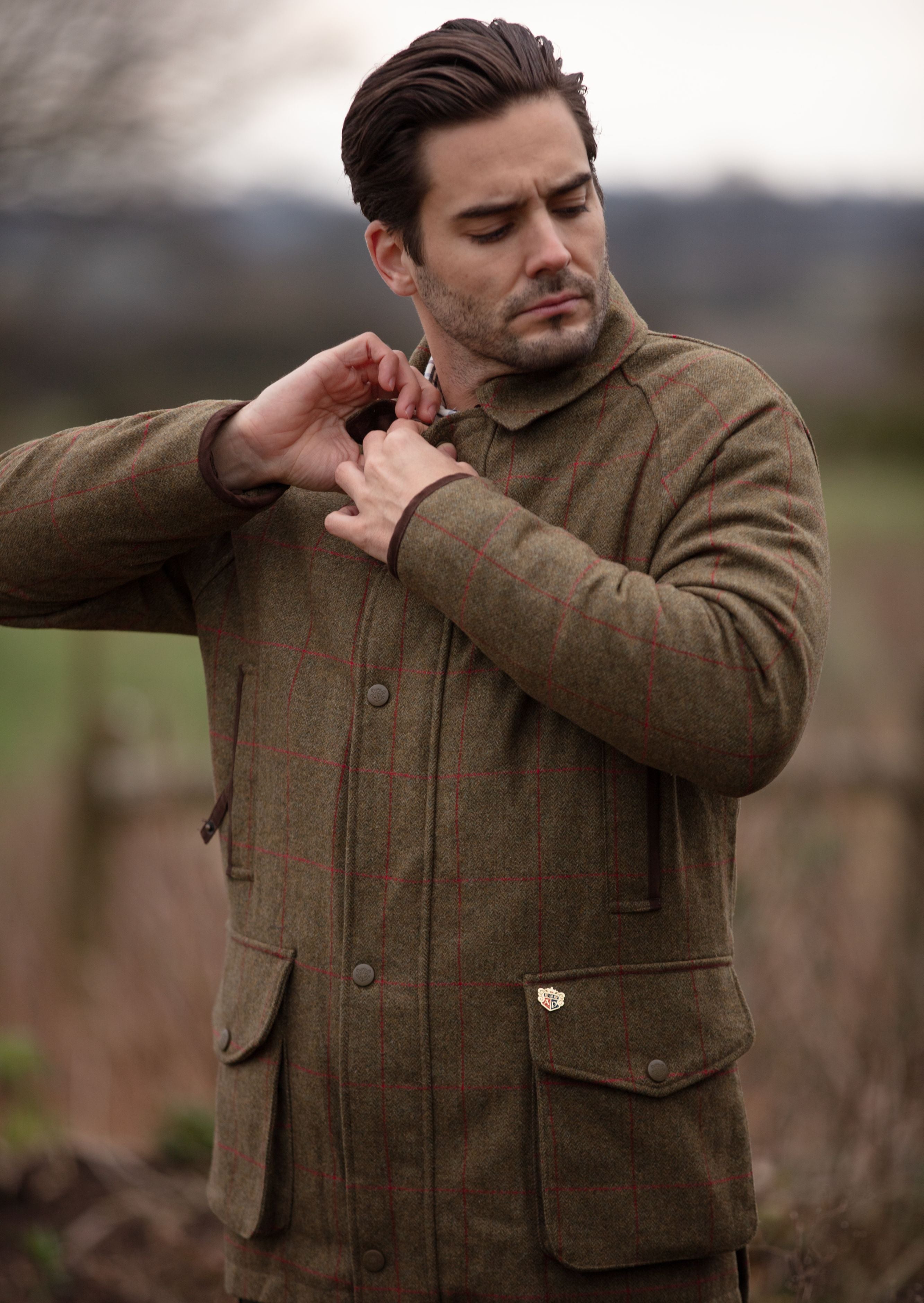 Combrook Men s Waterproof Tweed Coat In Sage Alan Paine UK