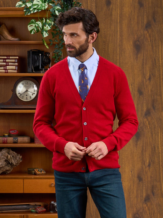 Cornwall Lambswool Cardigan in Dubonnet