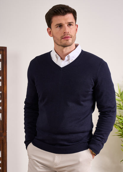 Cotton Cashmere Jumper In Dark Navy