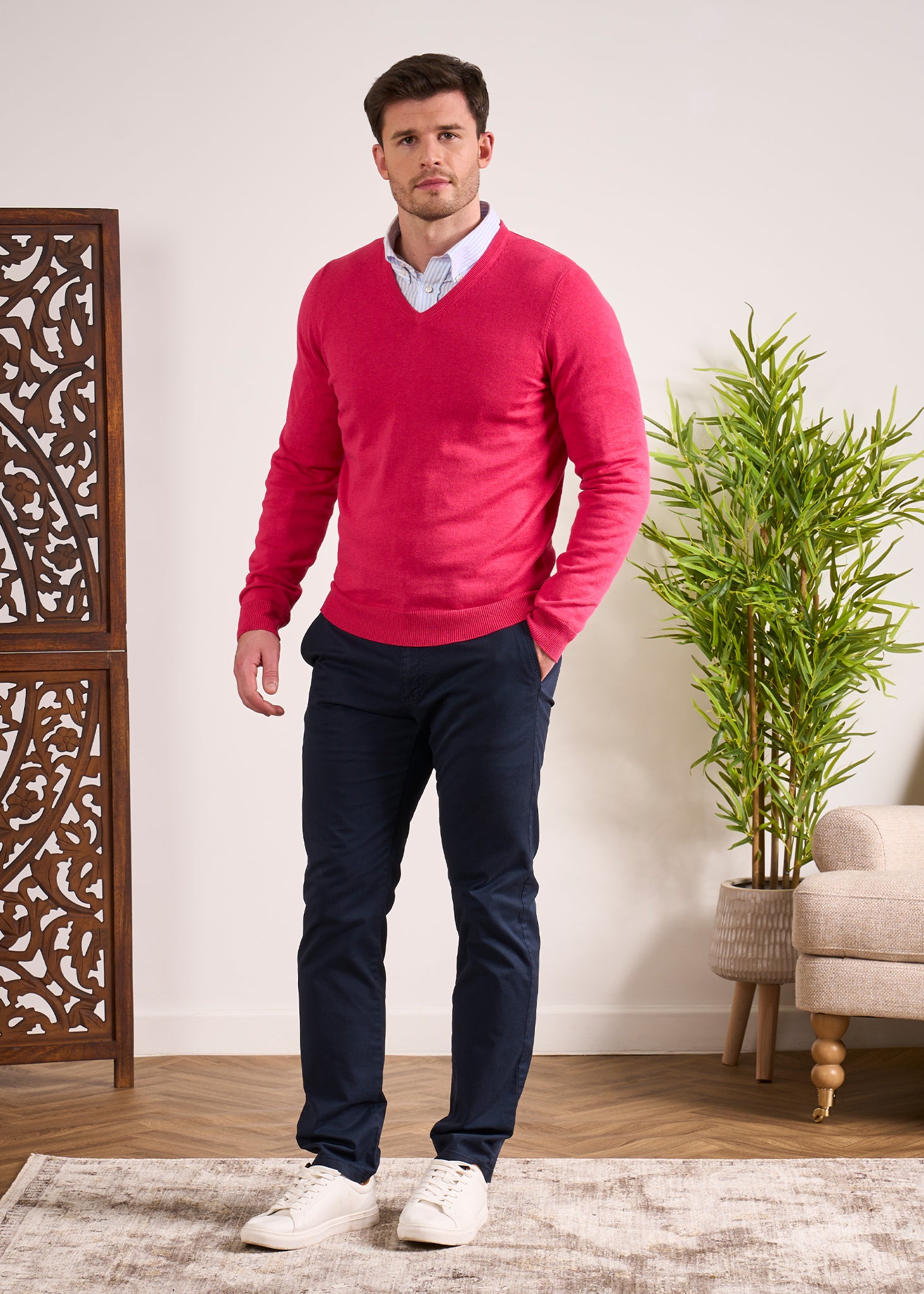 Cotton Cashmere Jumper In Raspberry