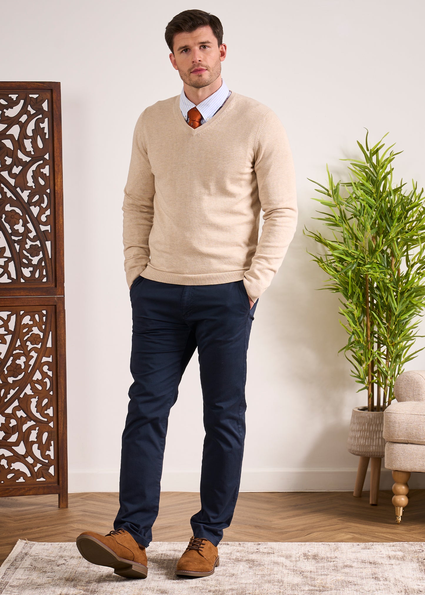 Cotton Cashmere Jumper In Sand