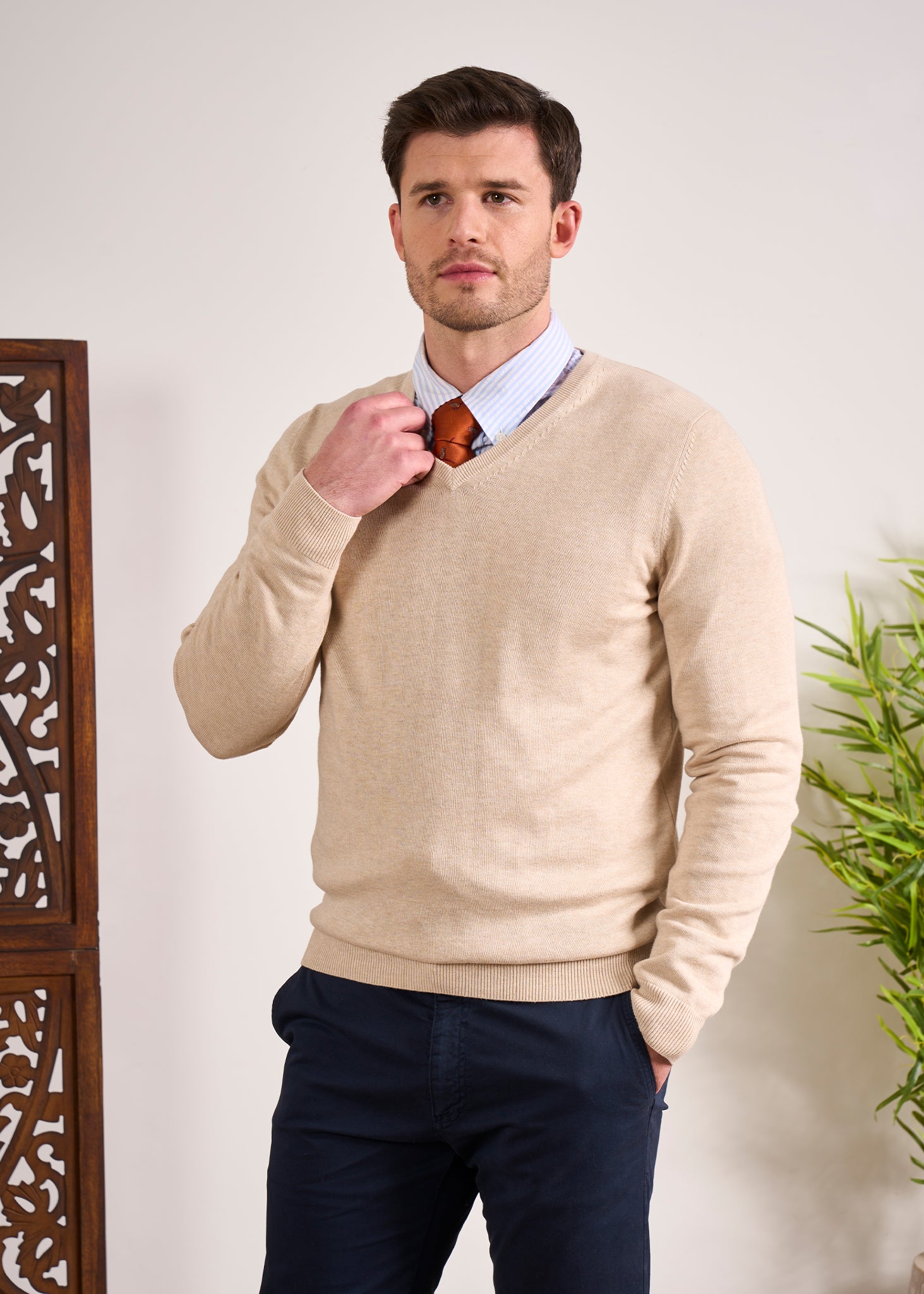 Cotton Cashmere Jumper In Sand