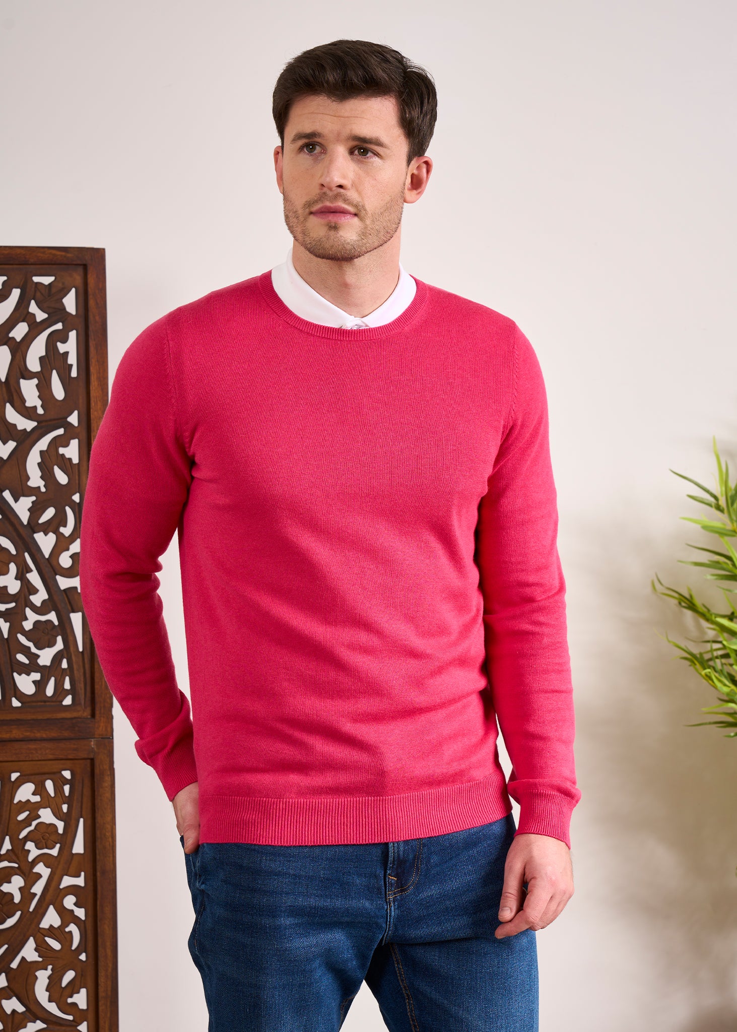 Cotton Cashmere Jumper In Raspberry