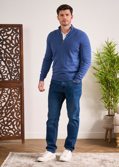 Cotton Cashmere 1/4 Zip Jumper In Indigo