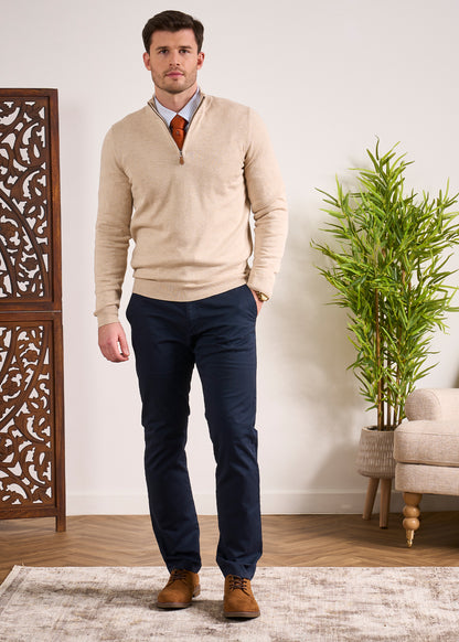 Cotton Cashmere 1/4 Zip Jumper In Sand