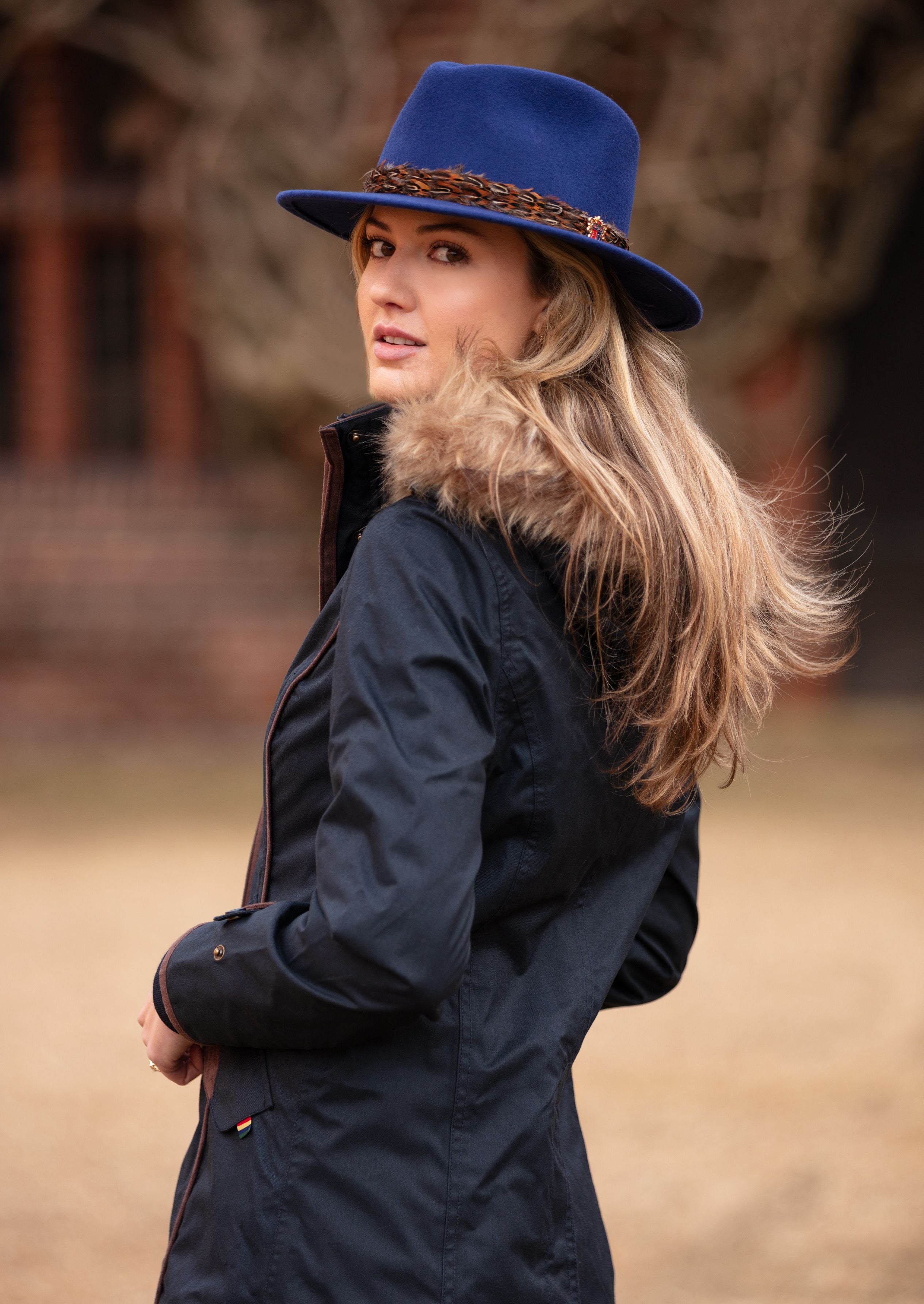 Fernley Ladies Waterproof Long Coat In Navy Alan Paine UK