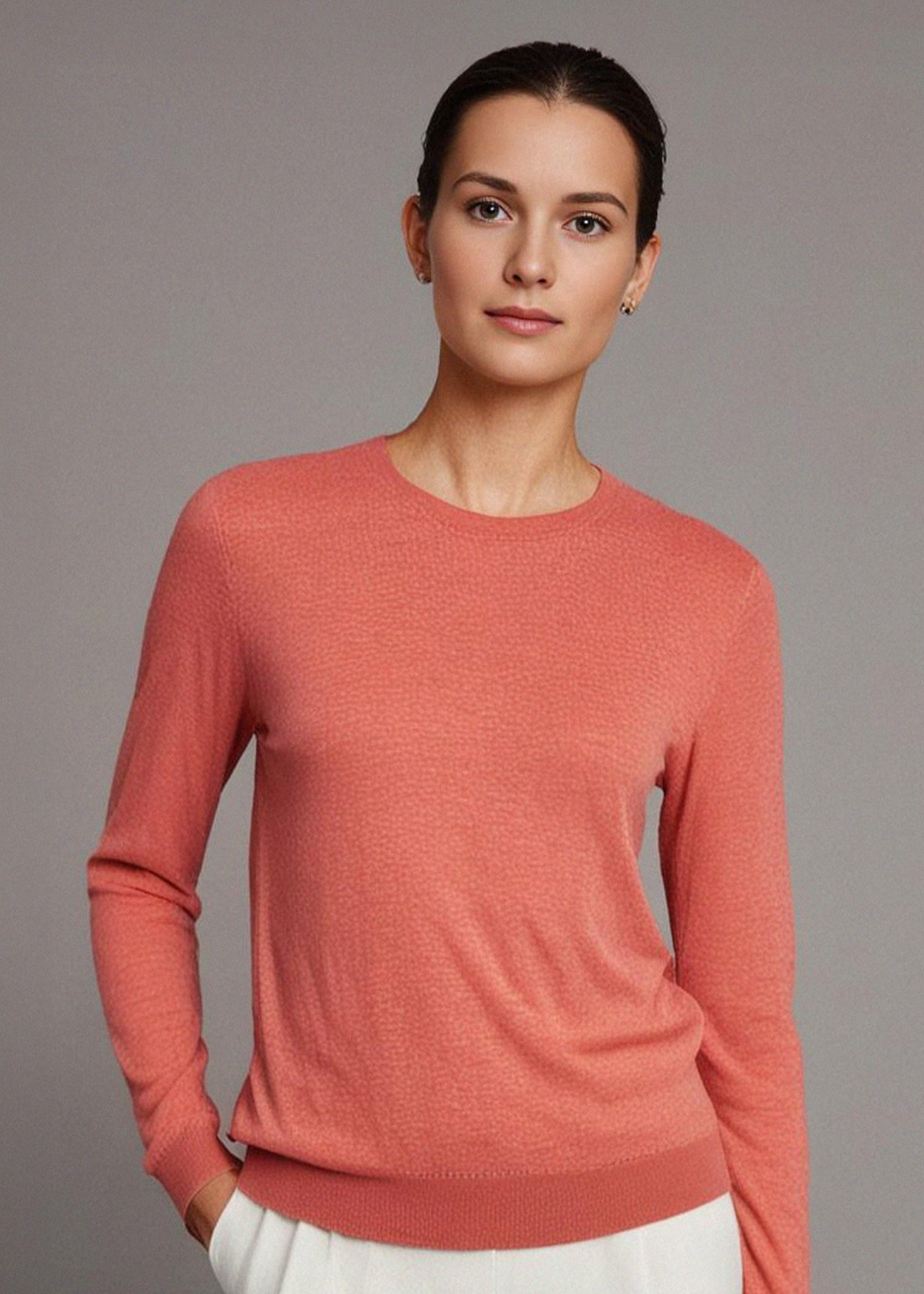 Freya Cotton Cashmere Crew Neck Jumper In Coral