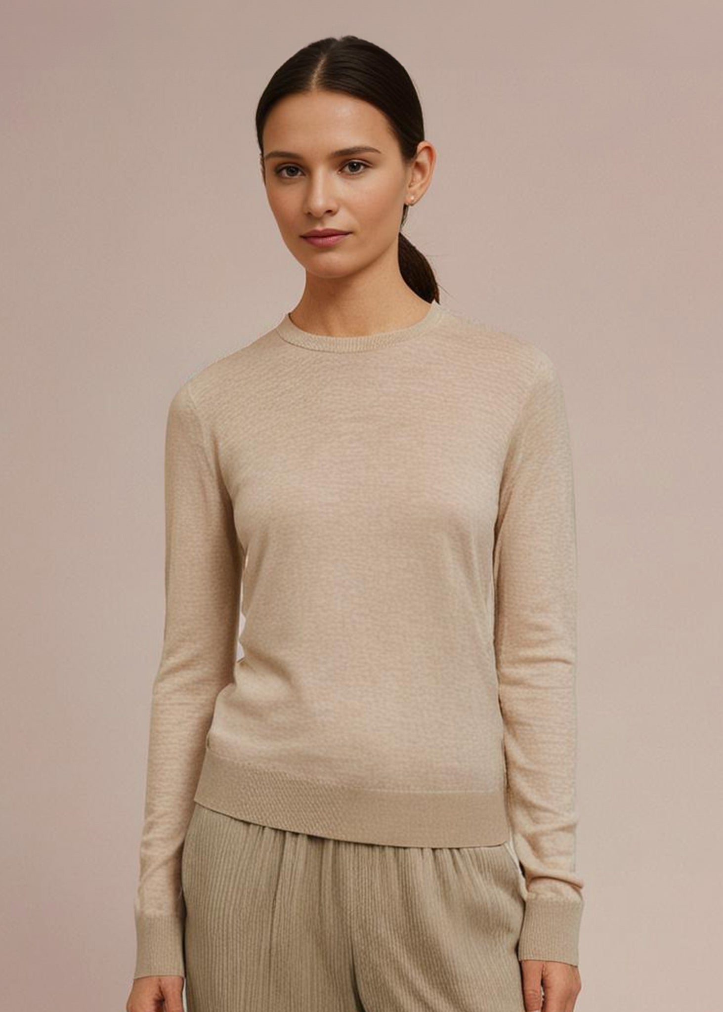 Freya Cotton Cashmere Crew Neck Jumper In Sand