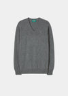 Men's Geelong Lambswool Vee Neck Jumper in Dark Grey - Regular Fit