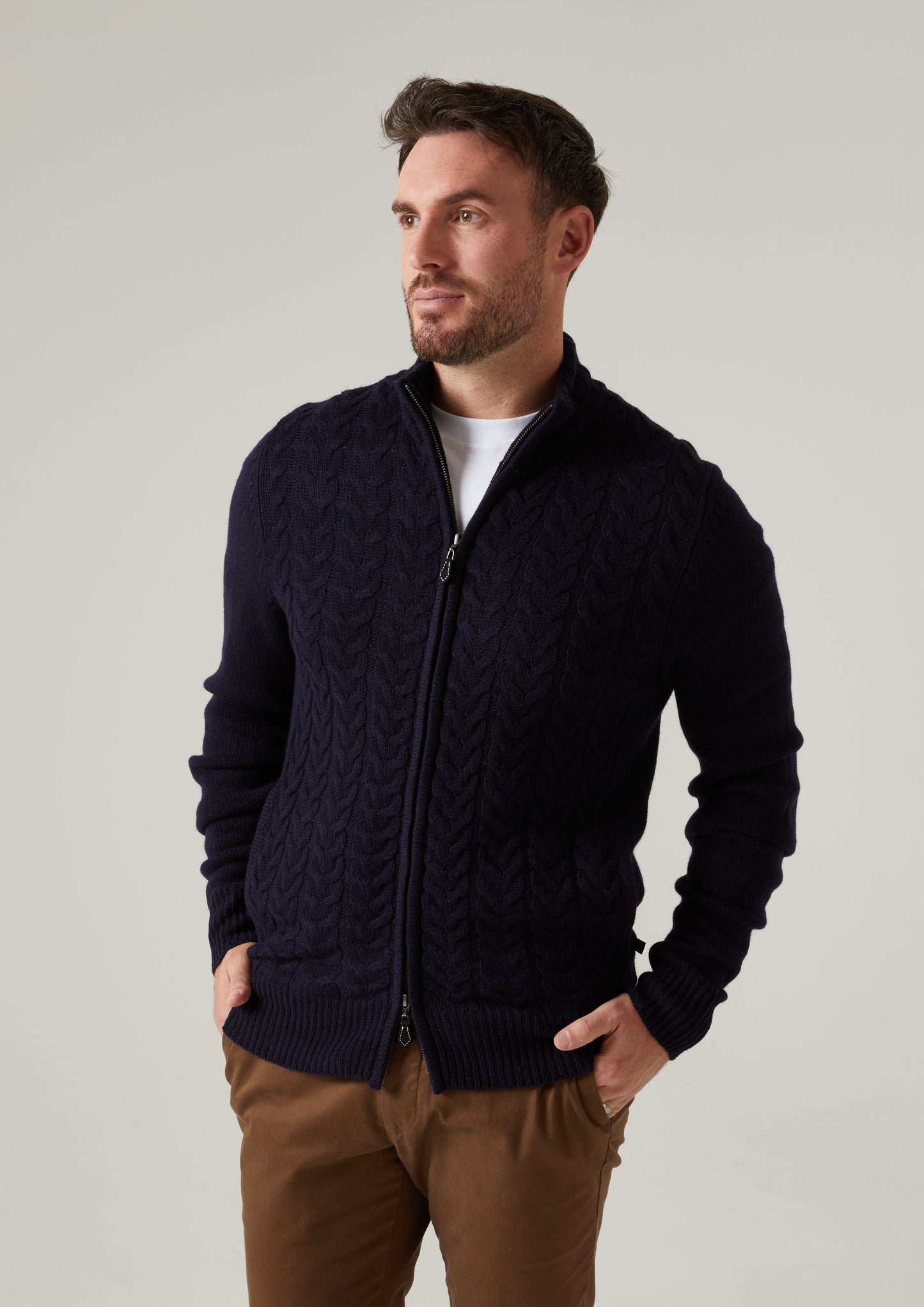 Hawsker Zip Front Mock Neck Jumper In Navy