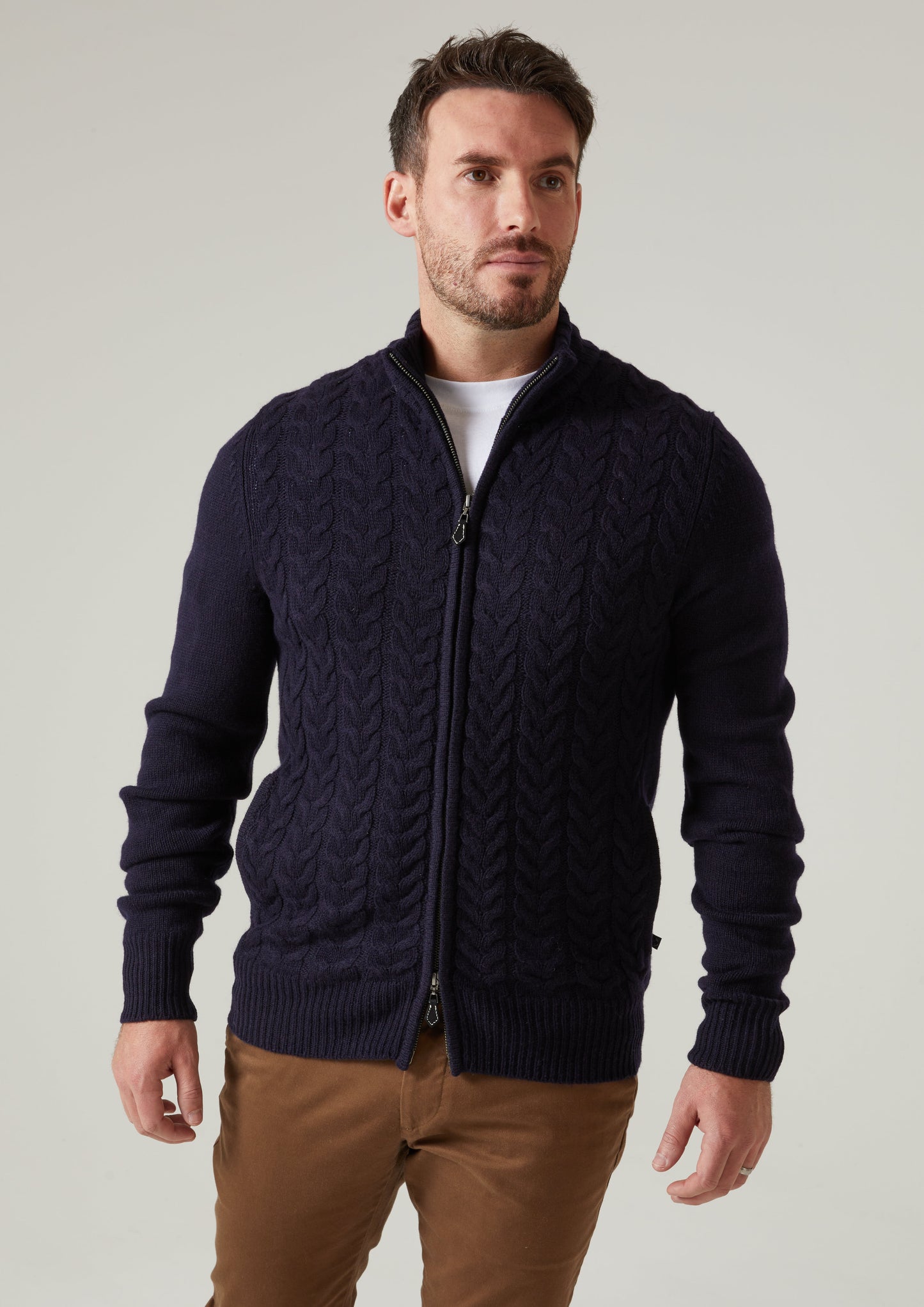 Hawsker Zip Front Mock Neck Jumper In Navy