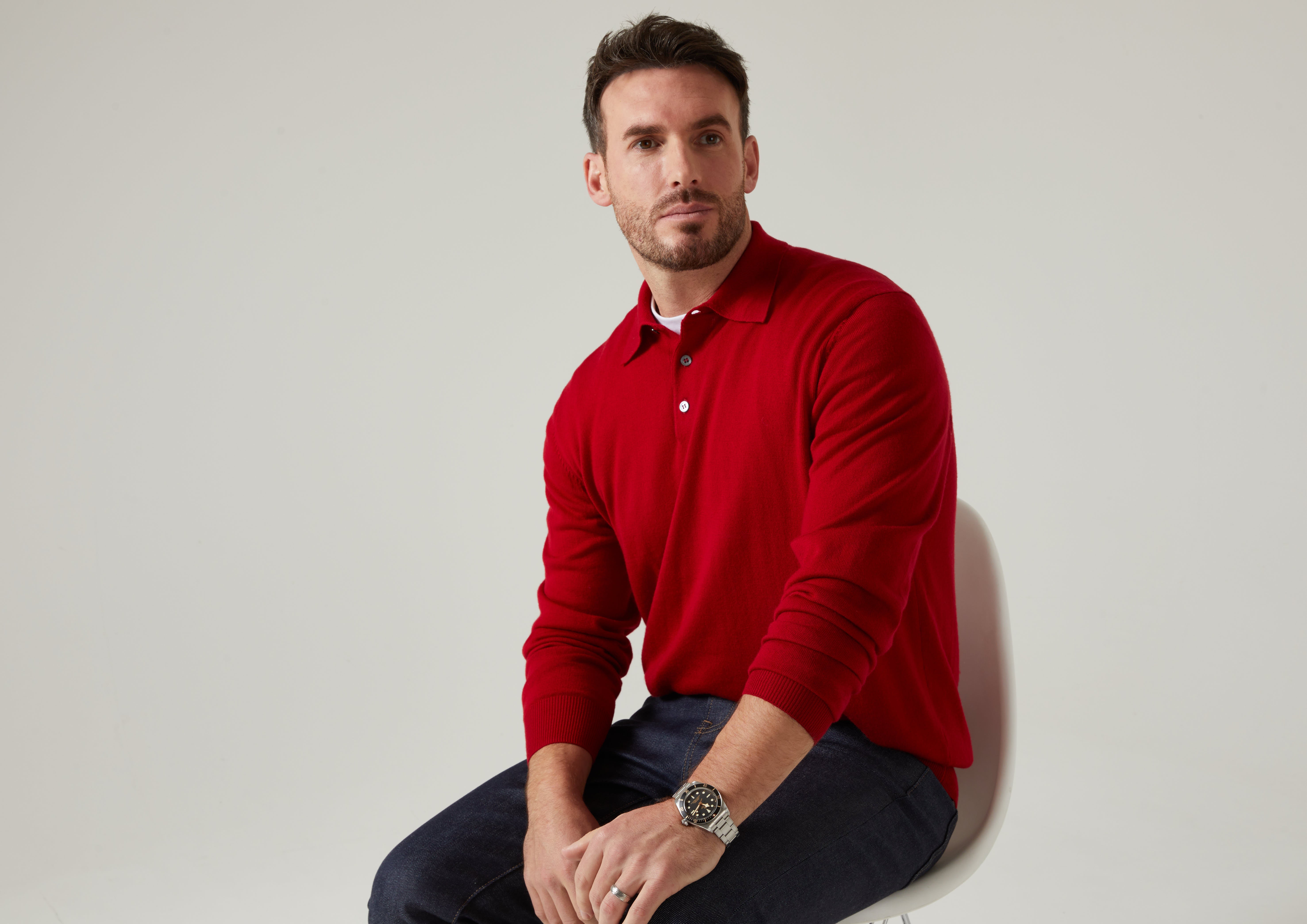 Hindhead Men s Merino Wool Polo Shirt in Chianti Regular Fit