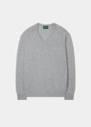 Men's Lambswool Vee Neck Jumper in Light Grey Mix - Classic Fit