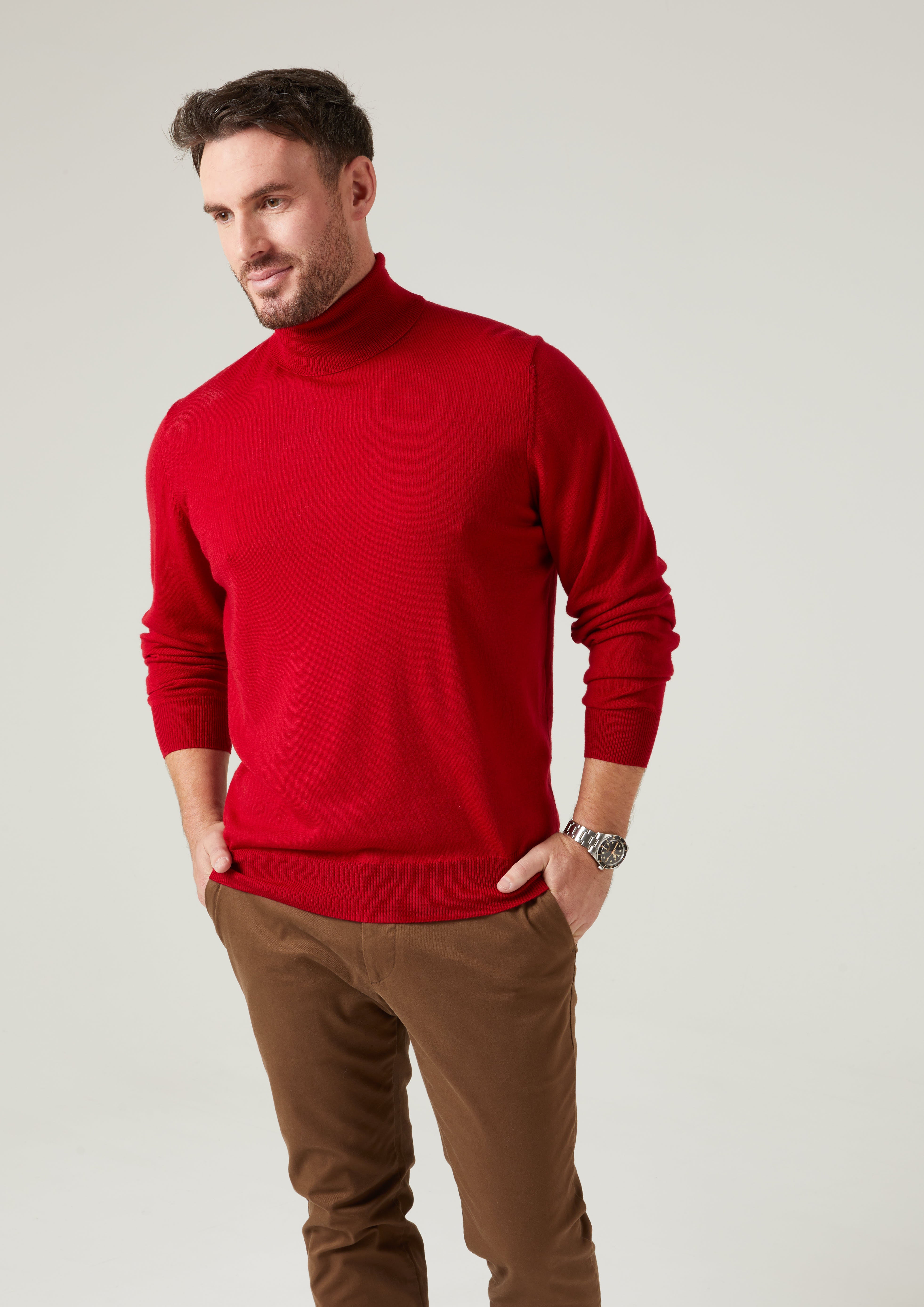 Linton Merino Wool Roll Neck Jumper in Chianti Regular Fit