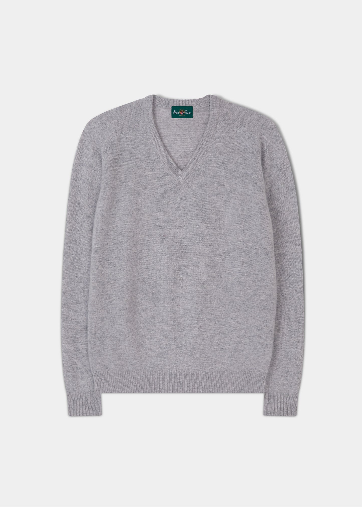 Men's Lambswool Vee Neck Jumper in Light Grey Mix - Regular Fit