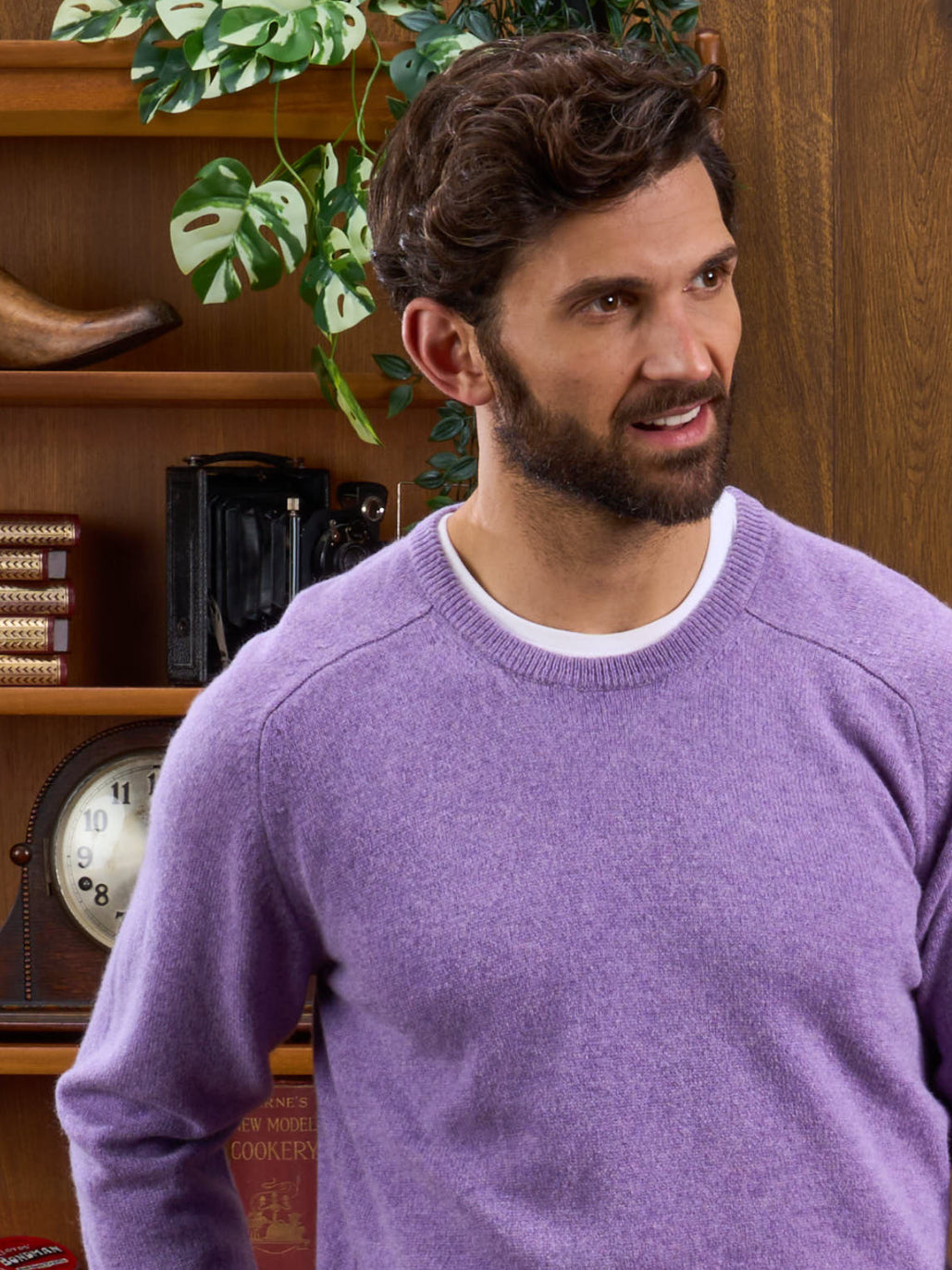 Men s Lambswool Crew Neck Jumper in Violet Classic Fit