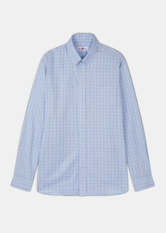 Mirfield Light Blue Check Cotton Shirt - Classic Fit