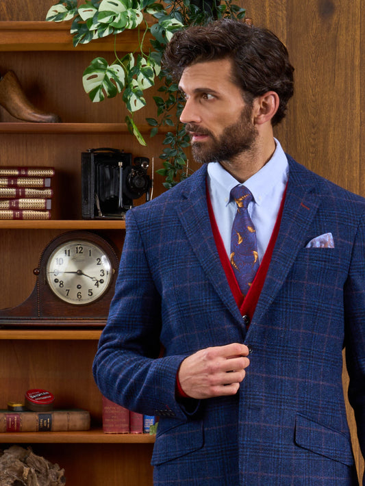 Surrey Tweed Lined Blazer In Navy Check 