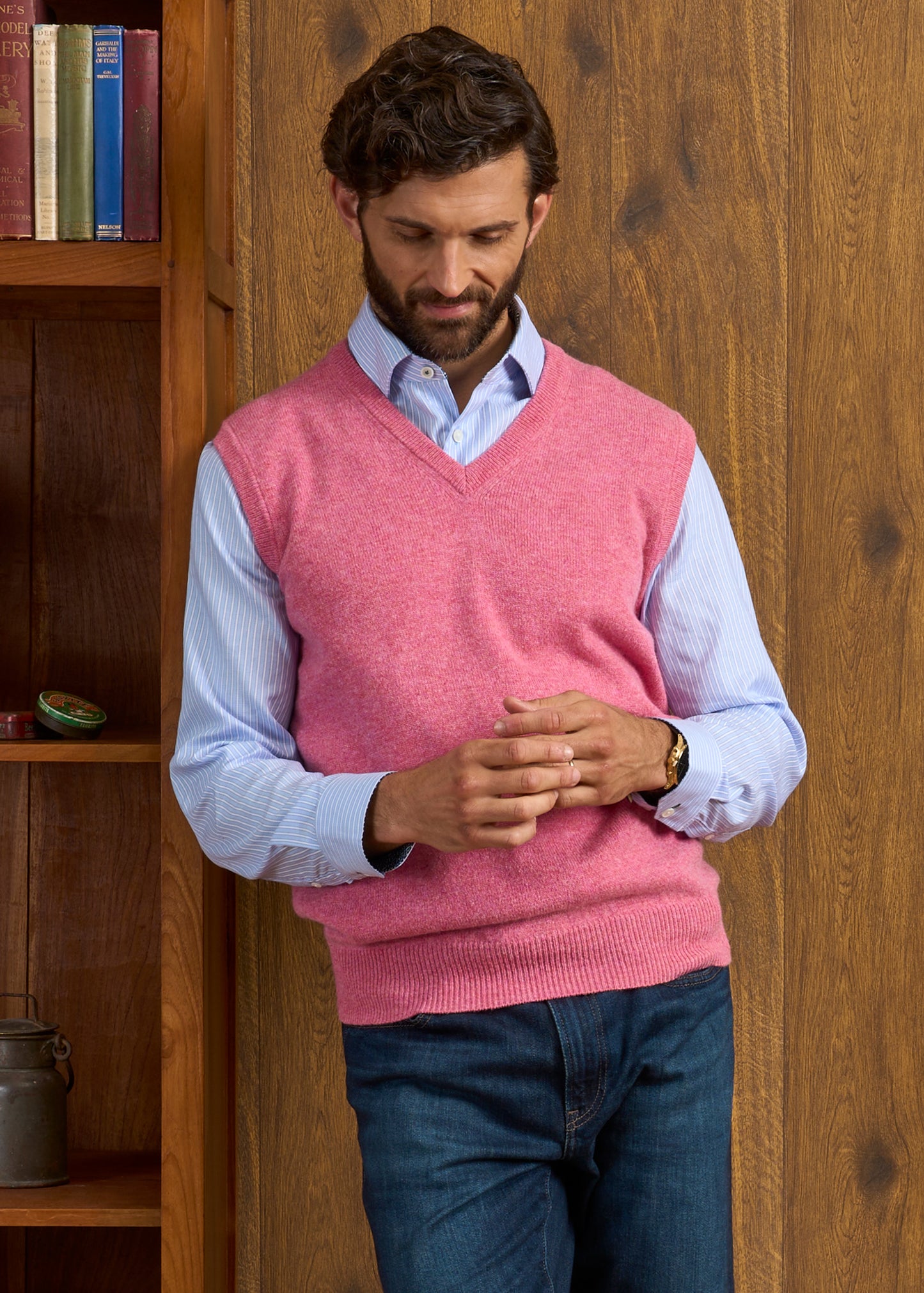 Norfolk Men's Lambswool Slipover in Nougat