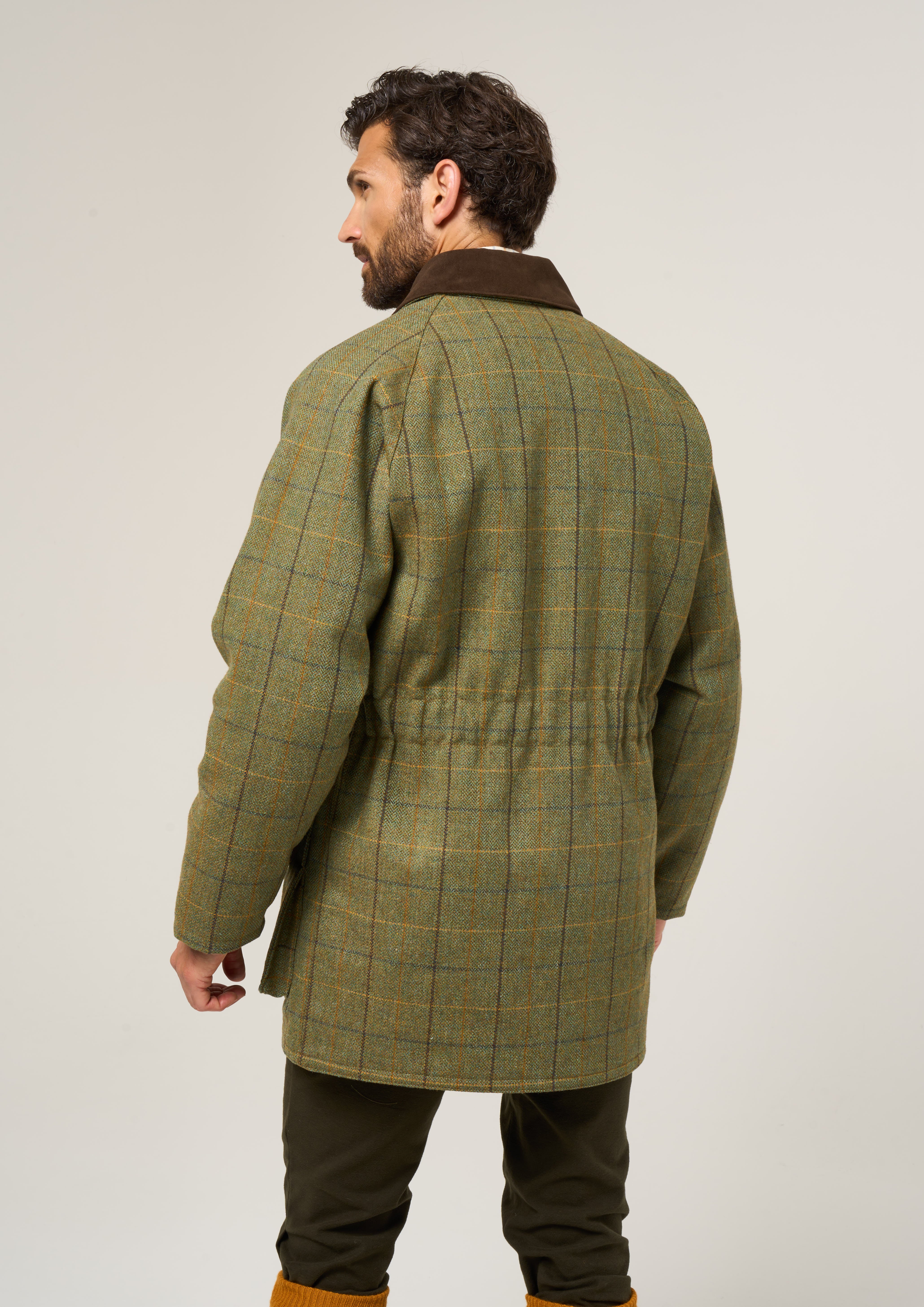 Rutland Men s Tweed Shooting Coat In Dark Moss Alan Paine UK