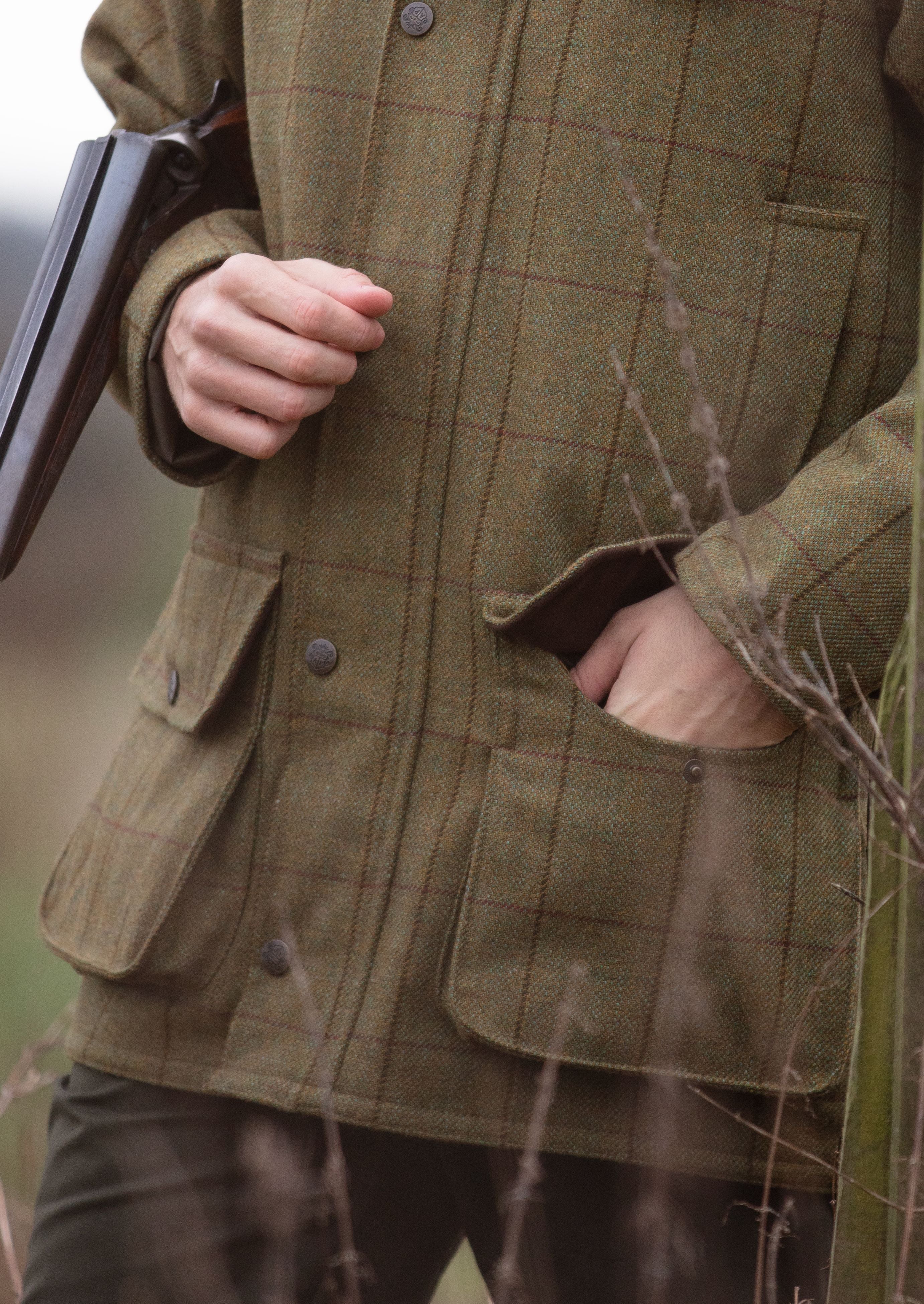 Rutland Men s Tweed Shooting Coat In Lichen Alan Paine UK