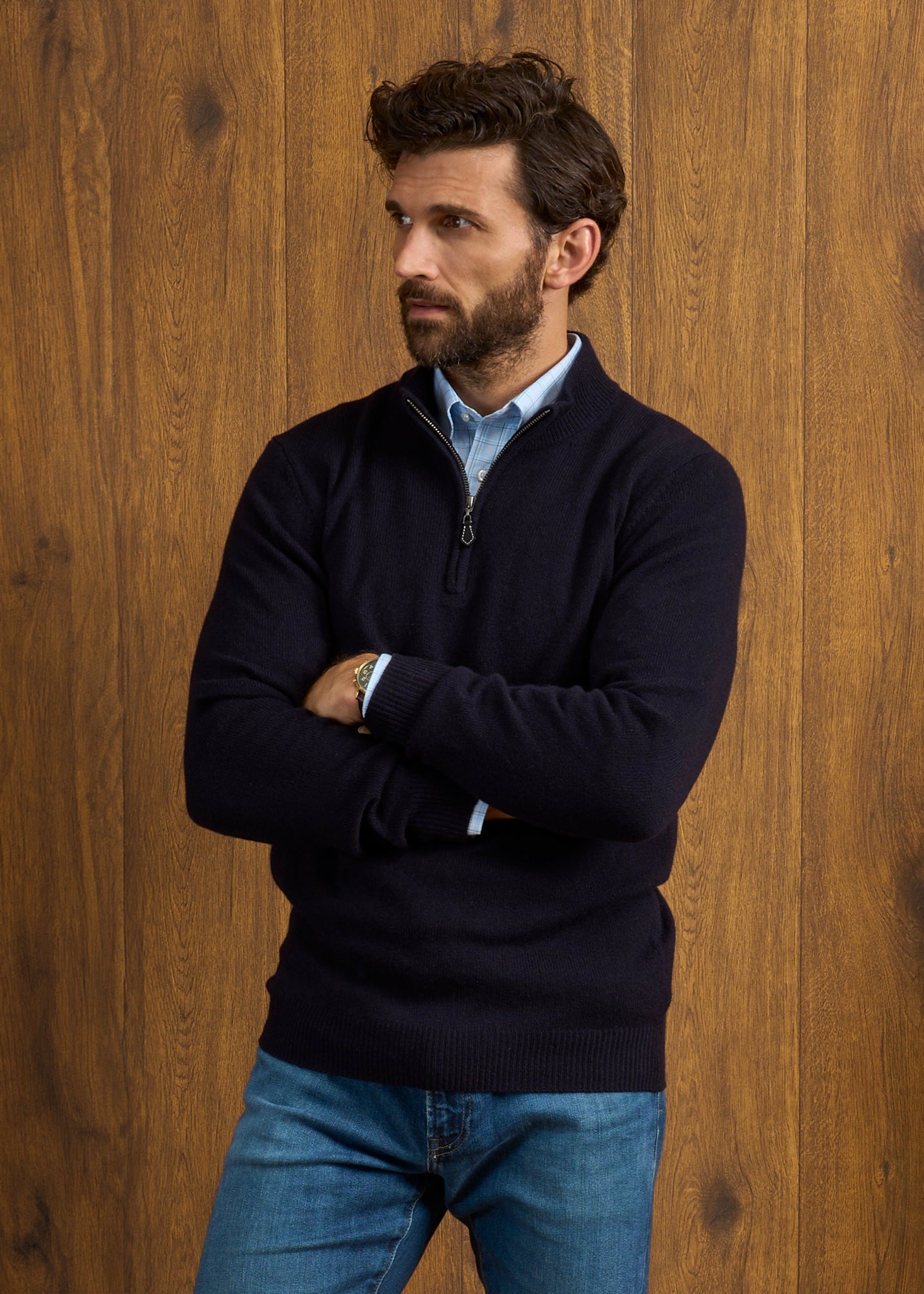 Sutherland Lambswool 1/4 Zip Jumper in Navy