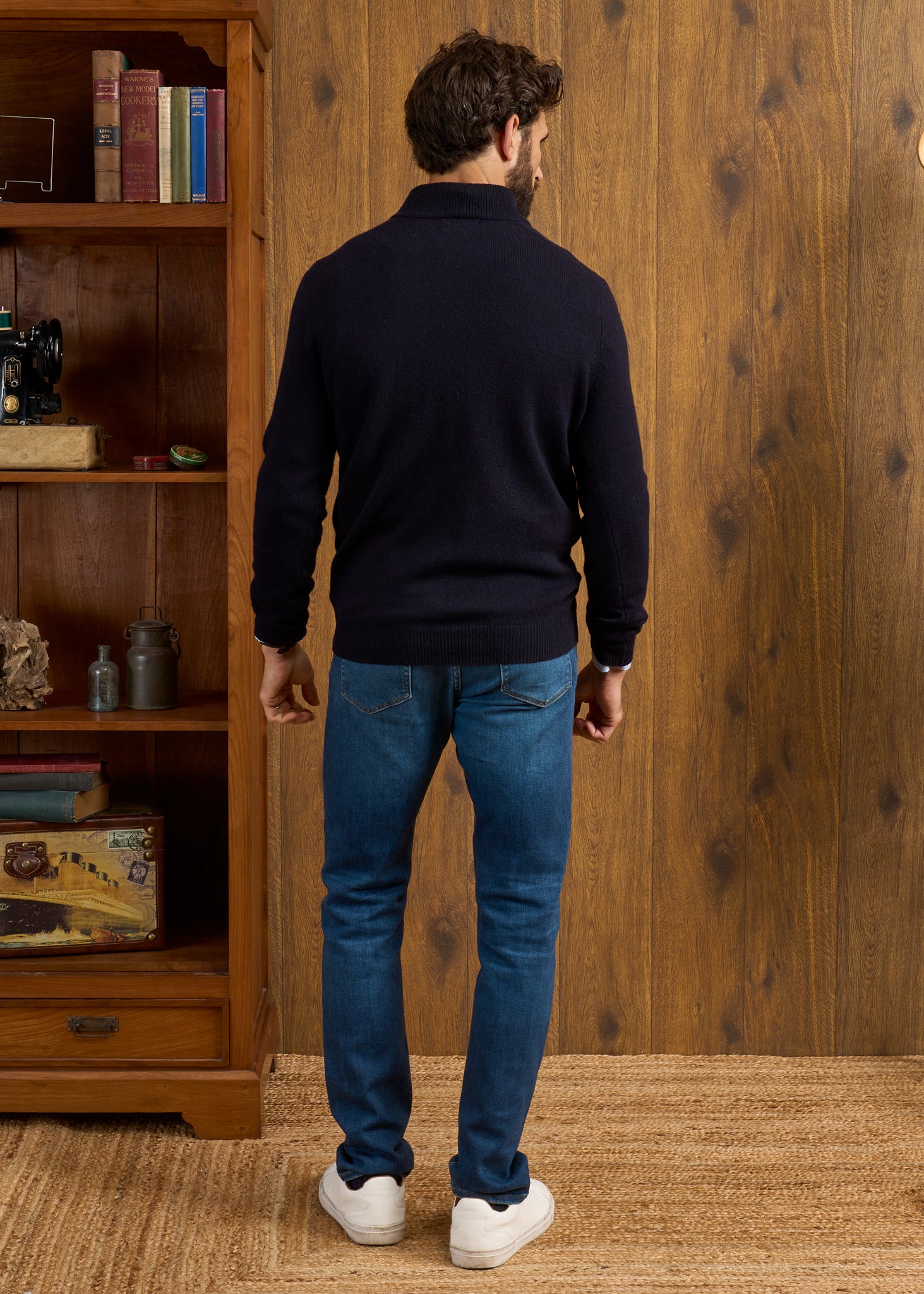 Sutherland Lambswool 1/4 Zip Jumper in Navy