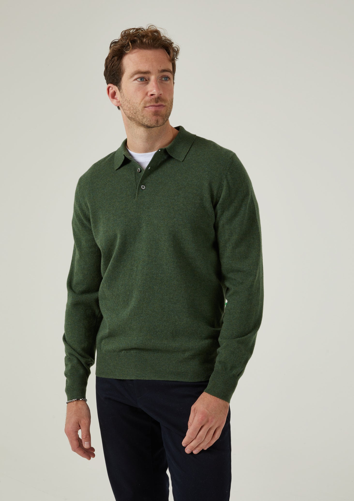 Tresswell Geelong Wool Long Sleeve Polo Shirt in Rosemary Regular Fit