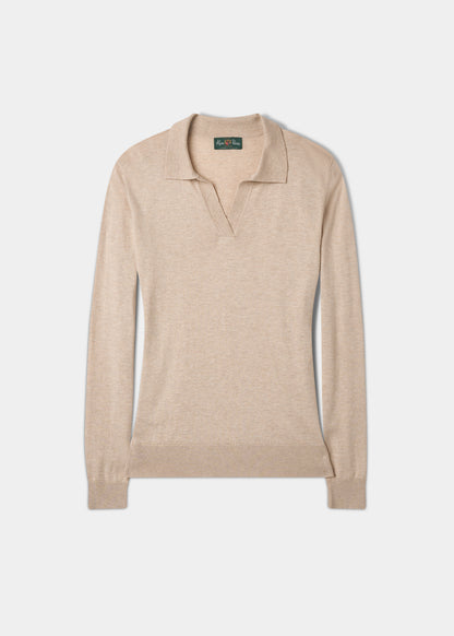 Uma Cotton Cashmere Open Placket Jumper In Sand