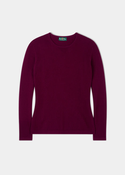 Zoe Ladies Cashmere Inset Sleeve Crew Neck Jumper In Bordeaux